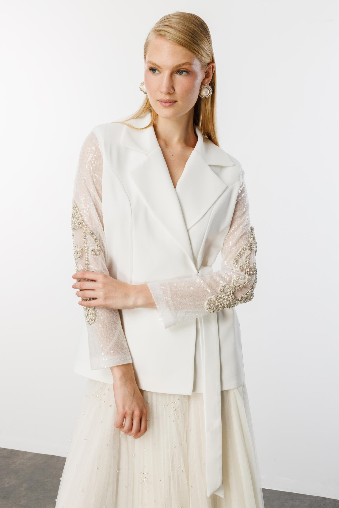 Sequin Detail Jacket WHITE