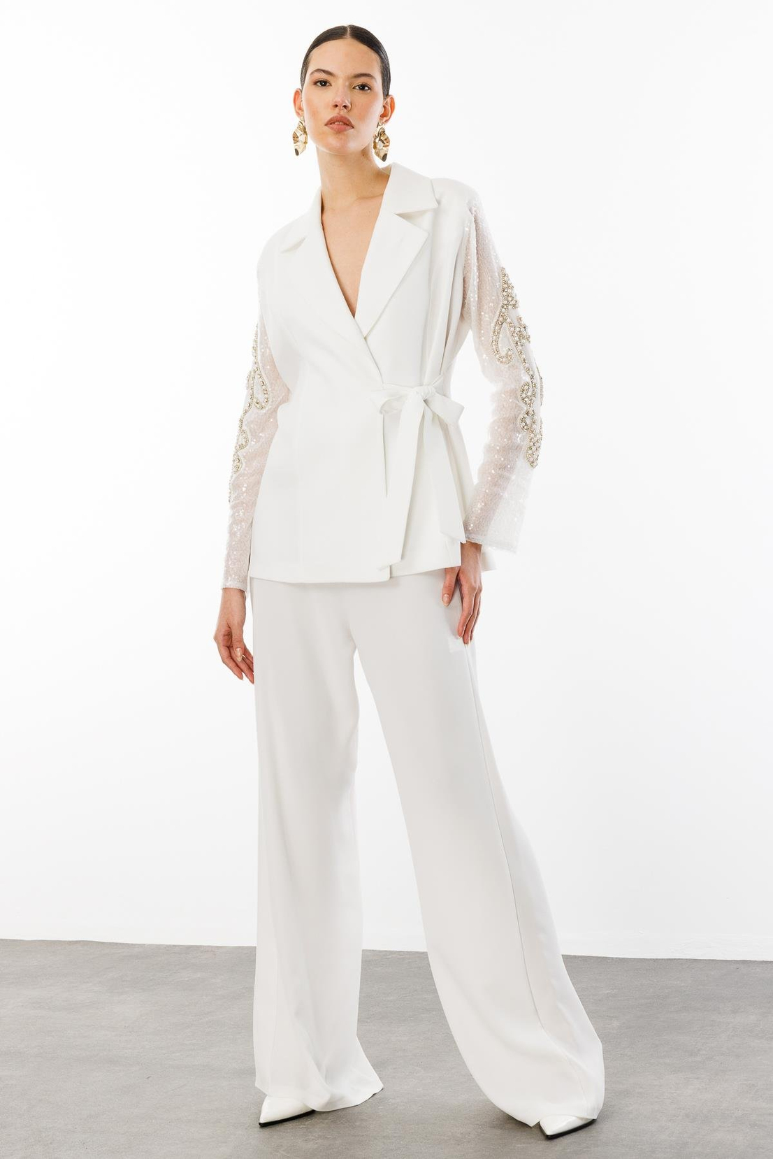 Payet Detay Ceket BEYAZ