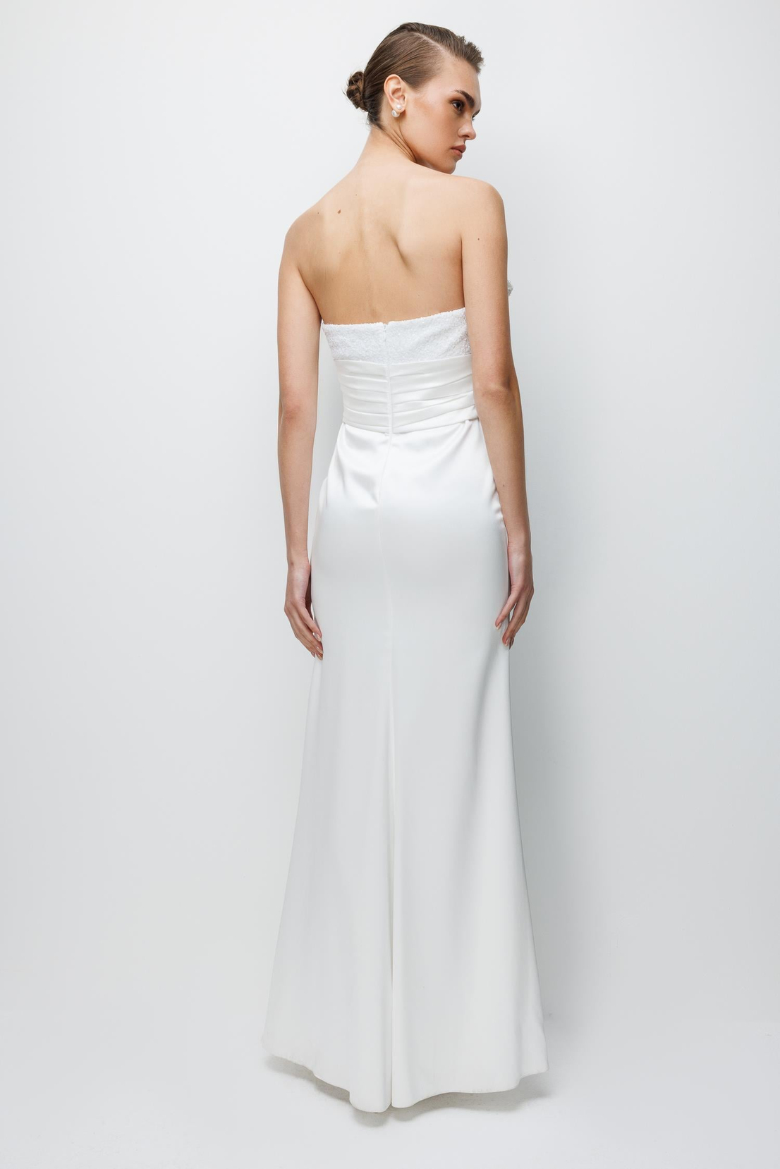 Payet İşleme Yaka Saten Elbise EKRU