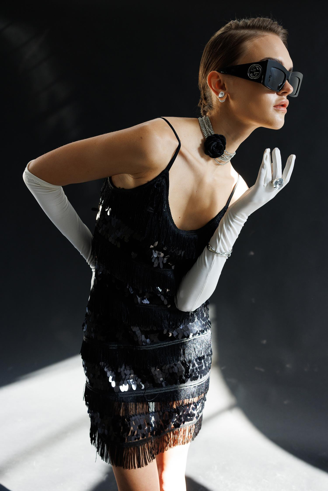 Payet Şerit Mini Elbise SİYAH