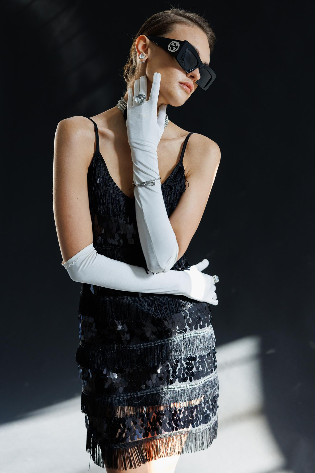 Payet Şerit Mini Elbise SİYAH