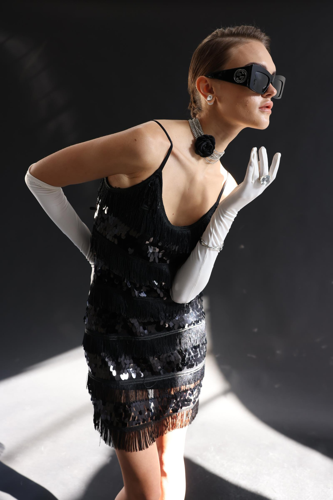 Payet Şerit Mini Elbise SİYAH