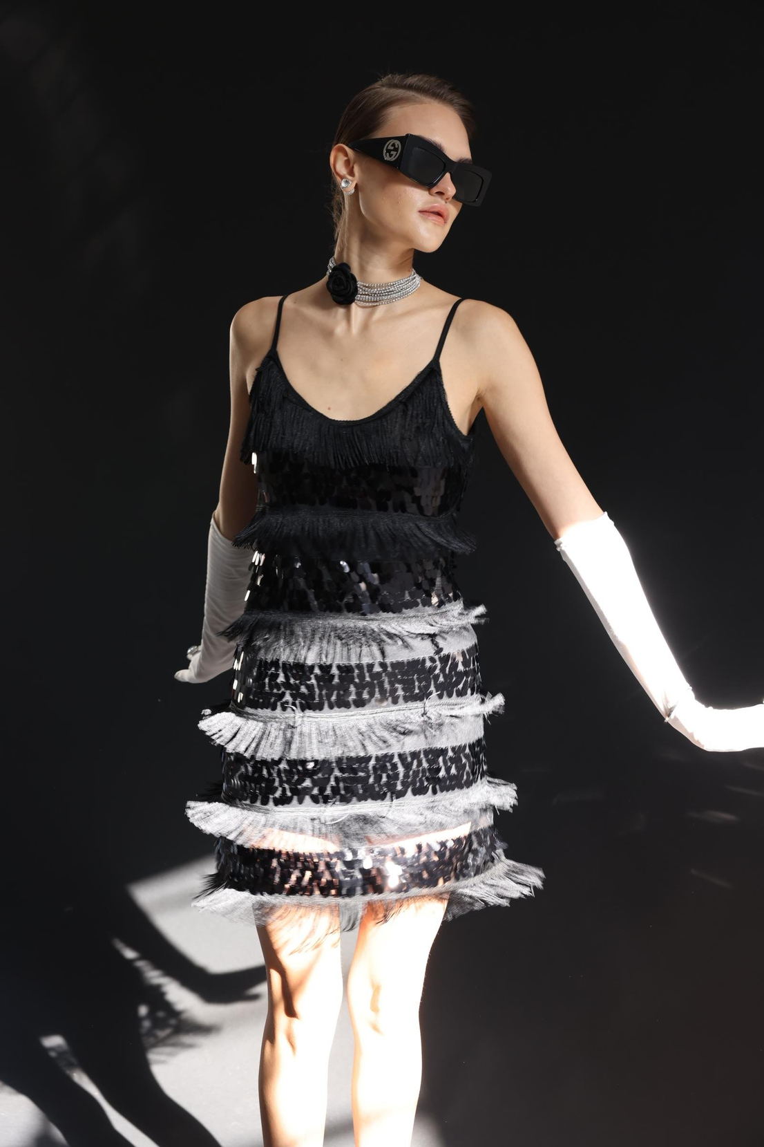 Payet Şerit Mini Elbise SİYAH