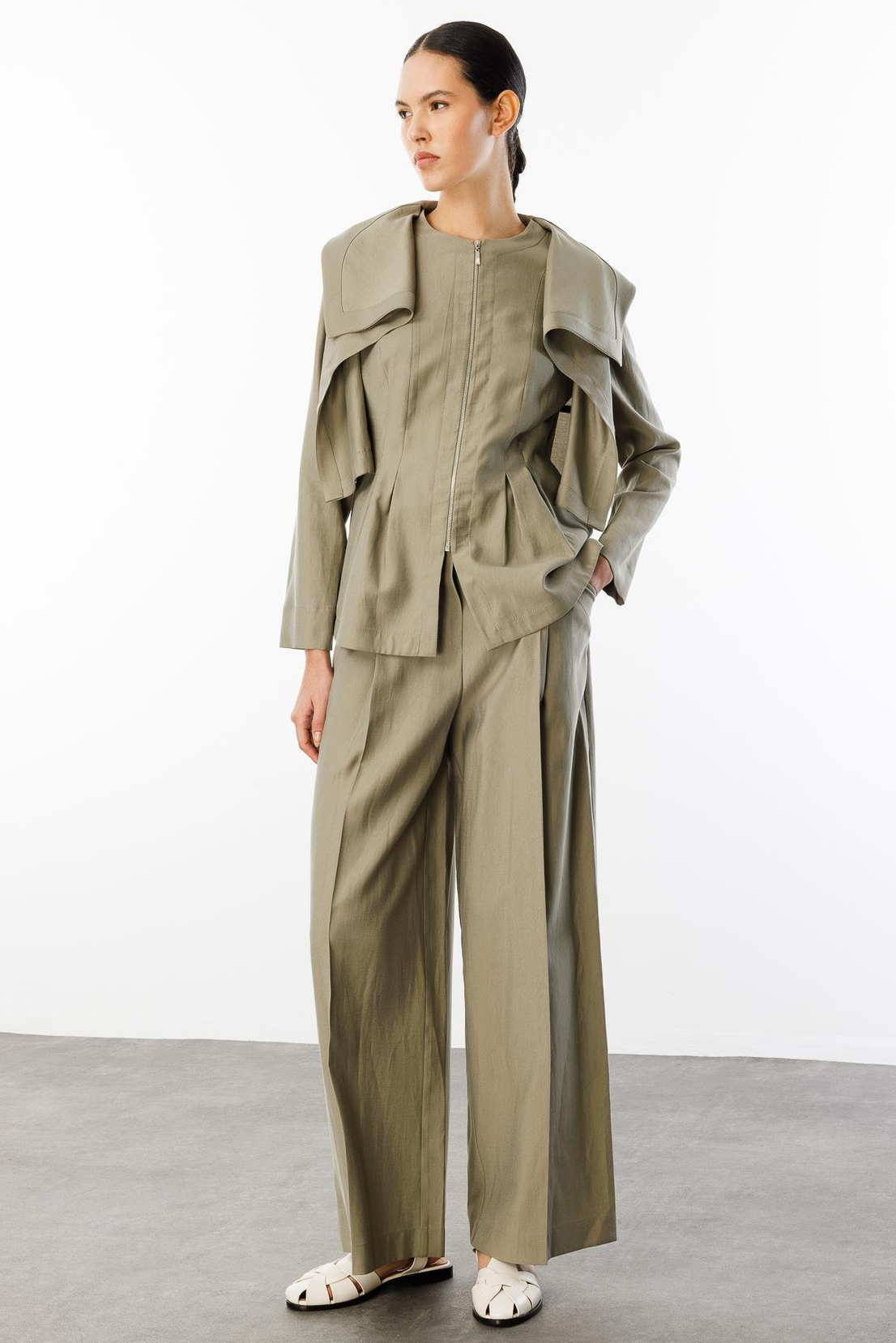 Pelerin Yaka Fermuarlı 2'li Takım HAKİ