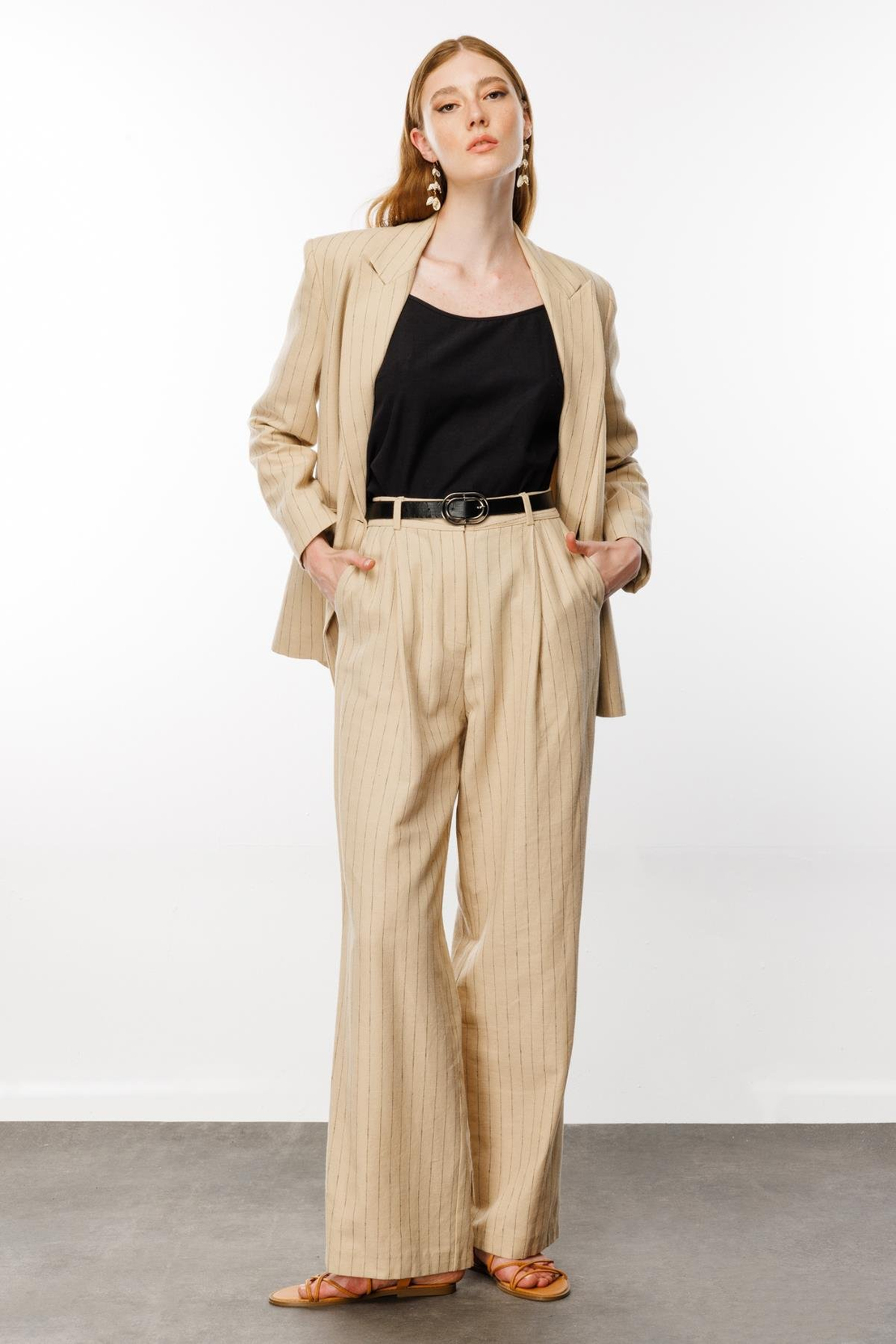 Pileli Bol Paça Pantolon BEJ