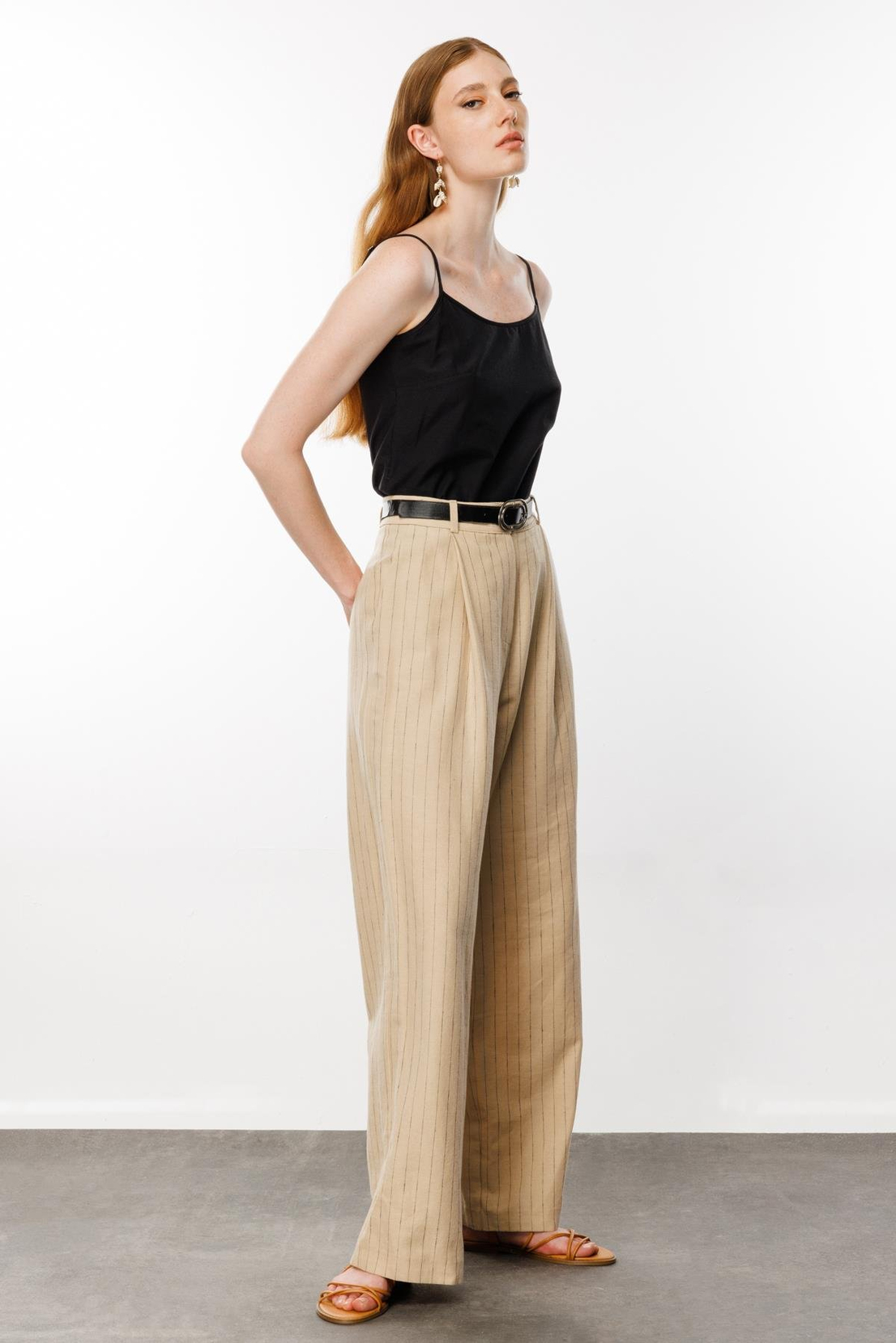 Pileli Bol Paça Pantolon BEJ