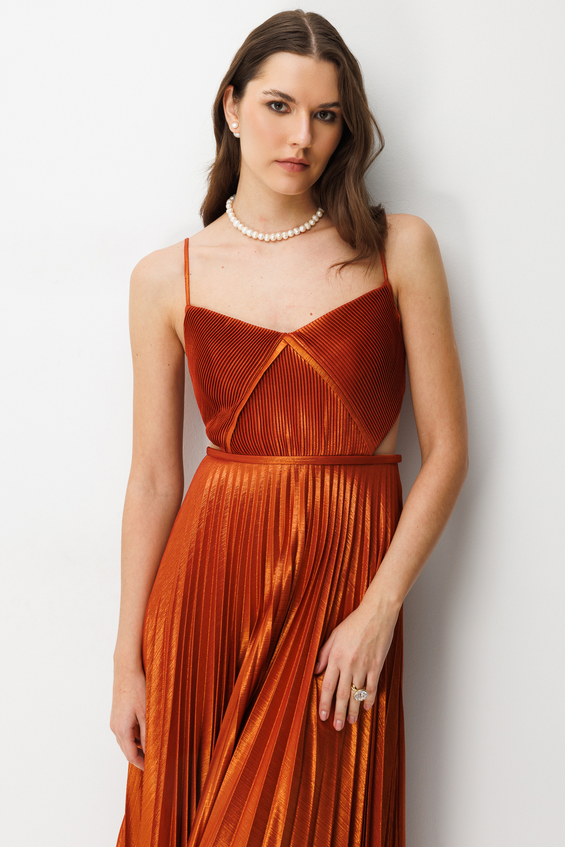 Pilise Etekli A Kesim Askılı Elbise BAKIR