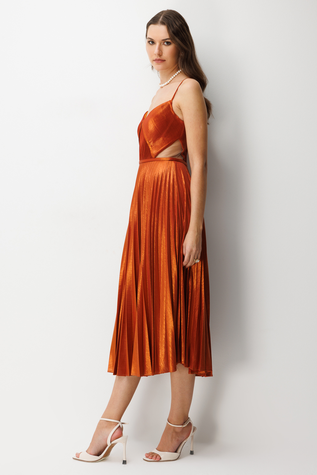 Pilise Etekli A Kesim Askılı Elbise BAKIR