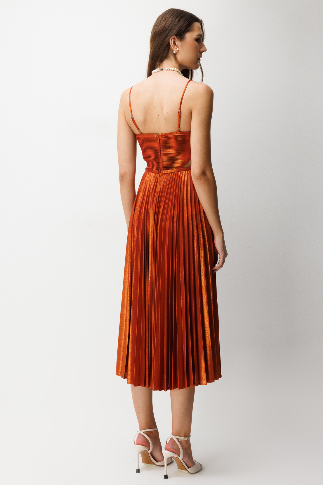 Pilise Etekli A Kesim Askılı Elbise BAKIR