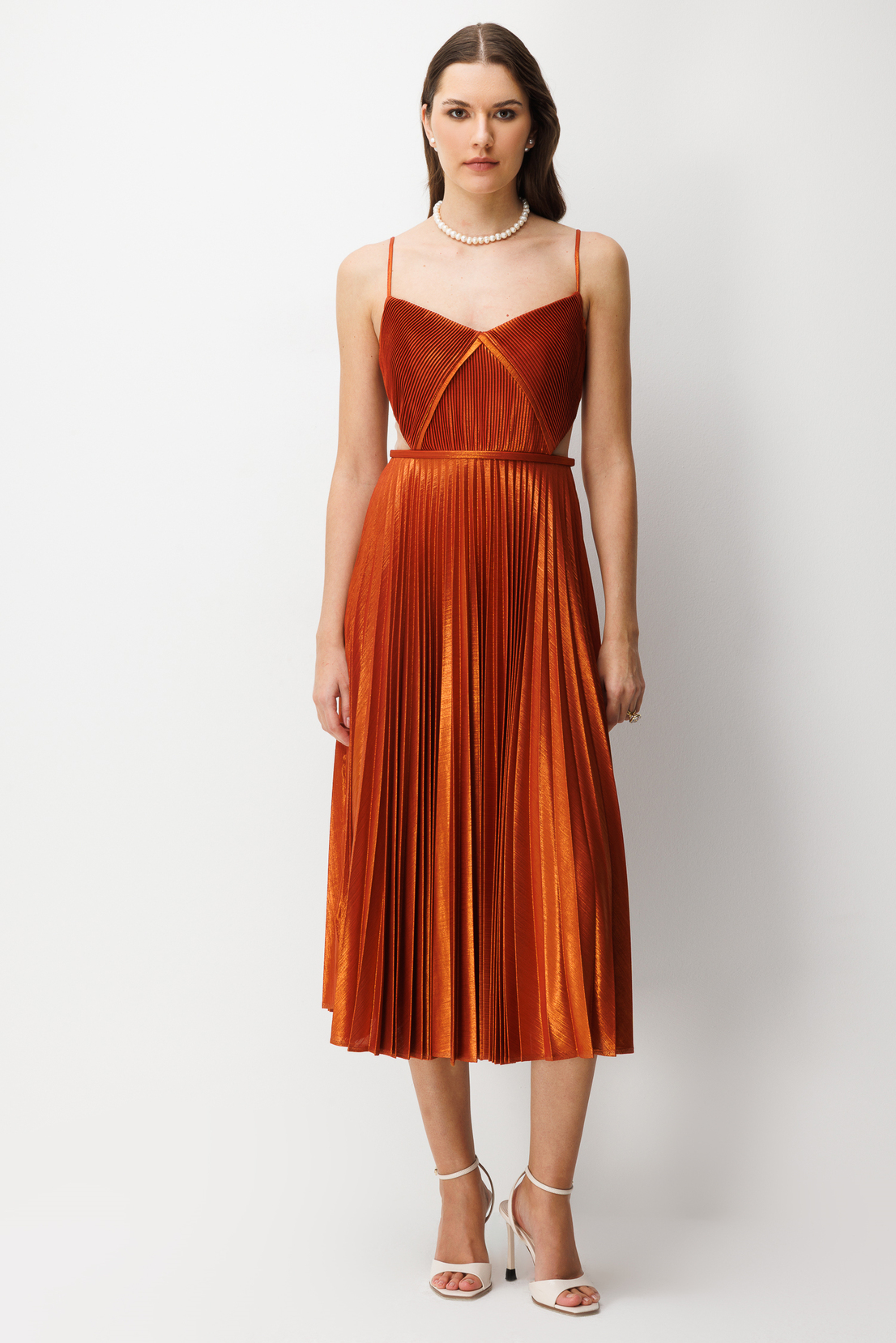 Pilise Etekli A Kesim Askılı Elbise BAKIR