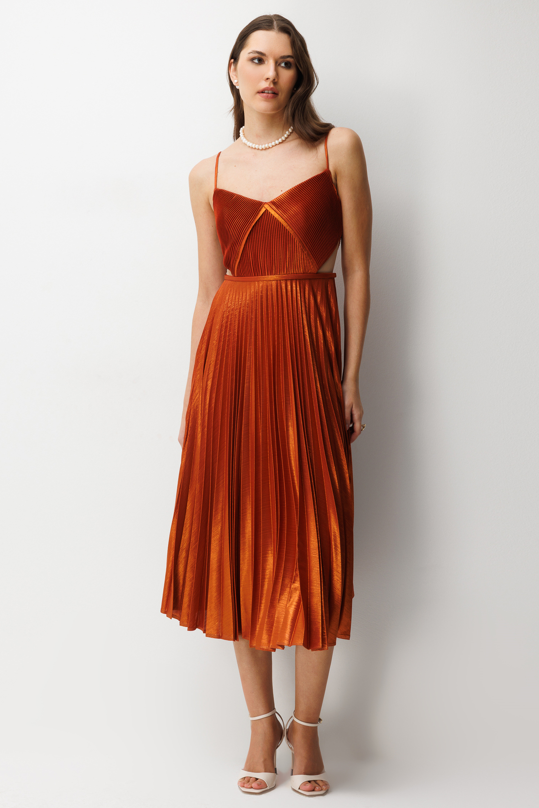 Pilise Etekli A Kesim Askılı Elbise BAKIR