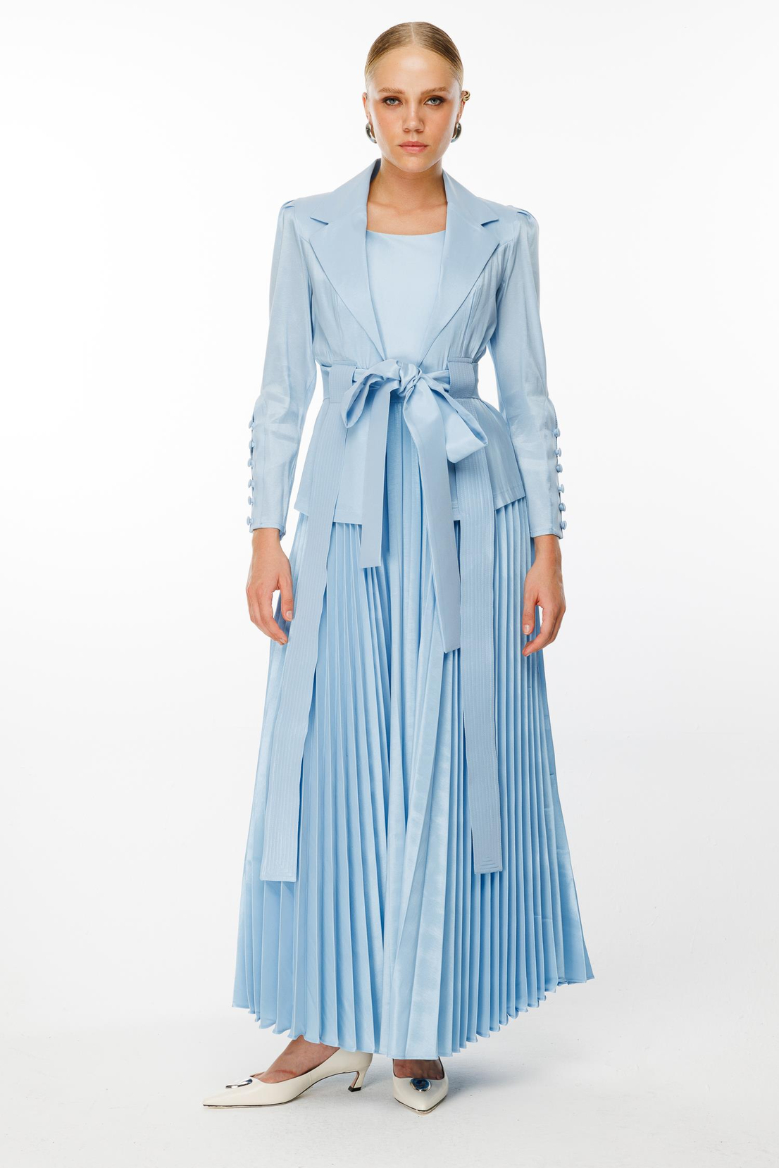 Pilise Etekli Elbise & Ceket İkili Takım MAVİ