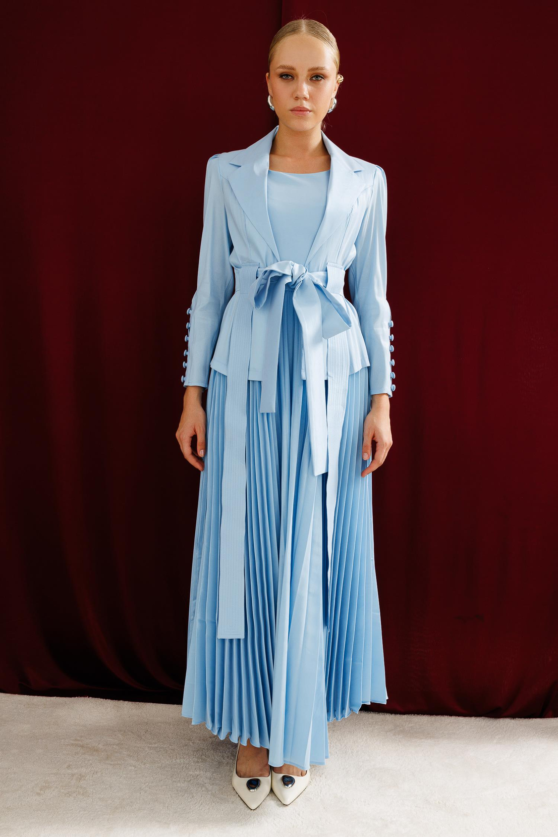 Pilise Etekli Elbise & Ceket İkili Takım MAVİ