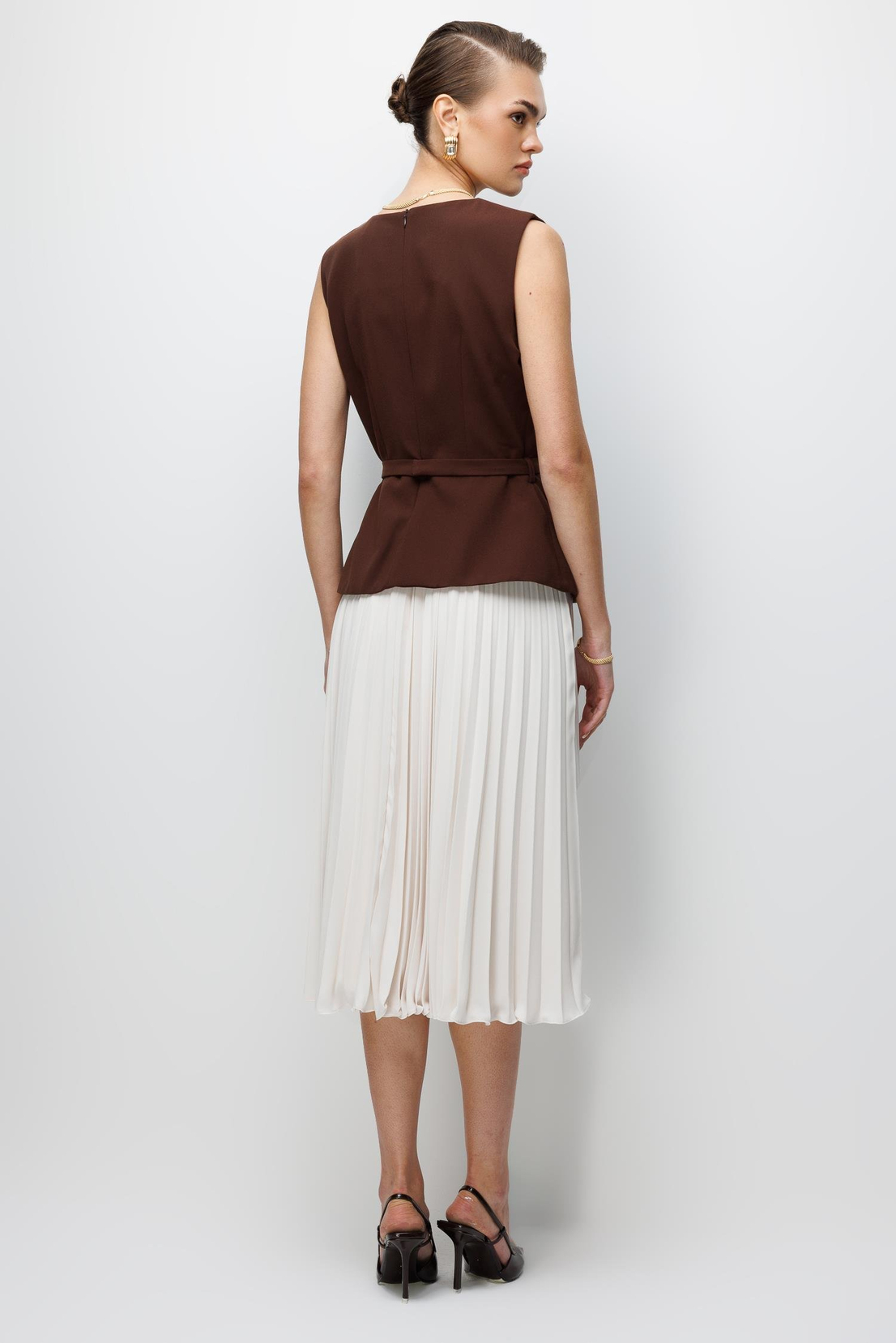 Pilise Etekli Krep Elbise KAHVE