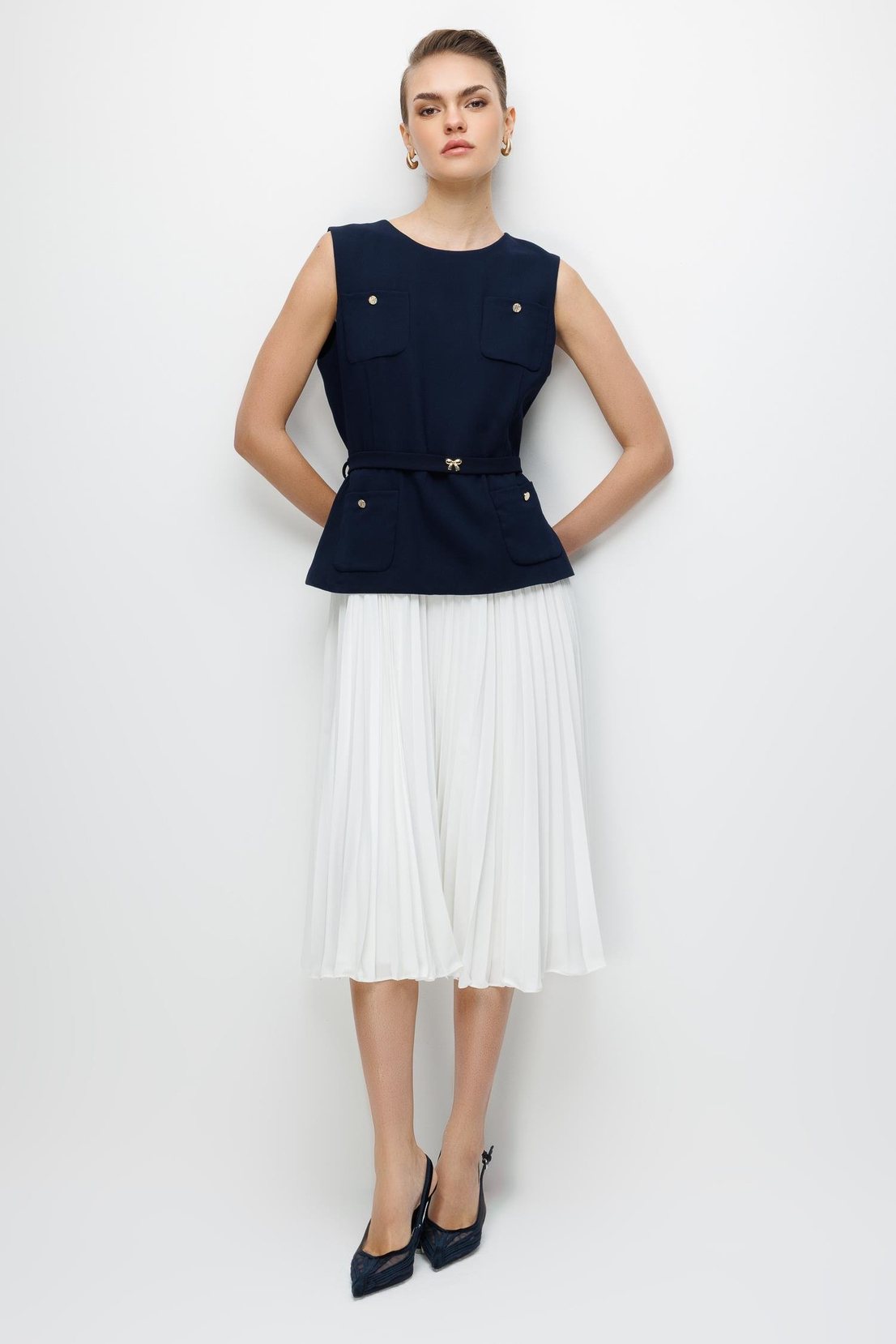 Pilise Etekli Krep Elbise LACİVERT