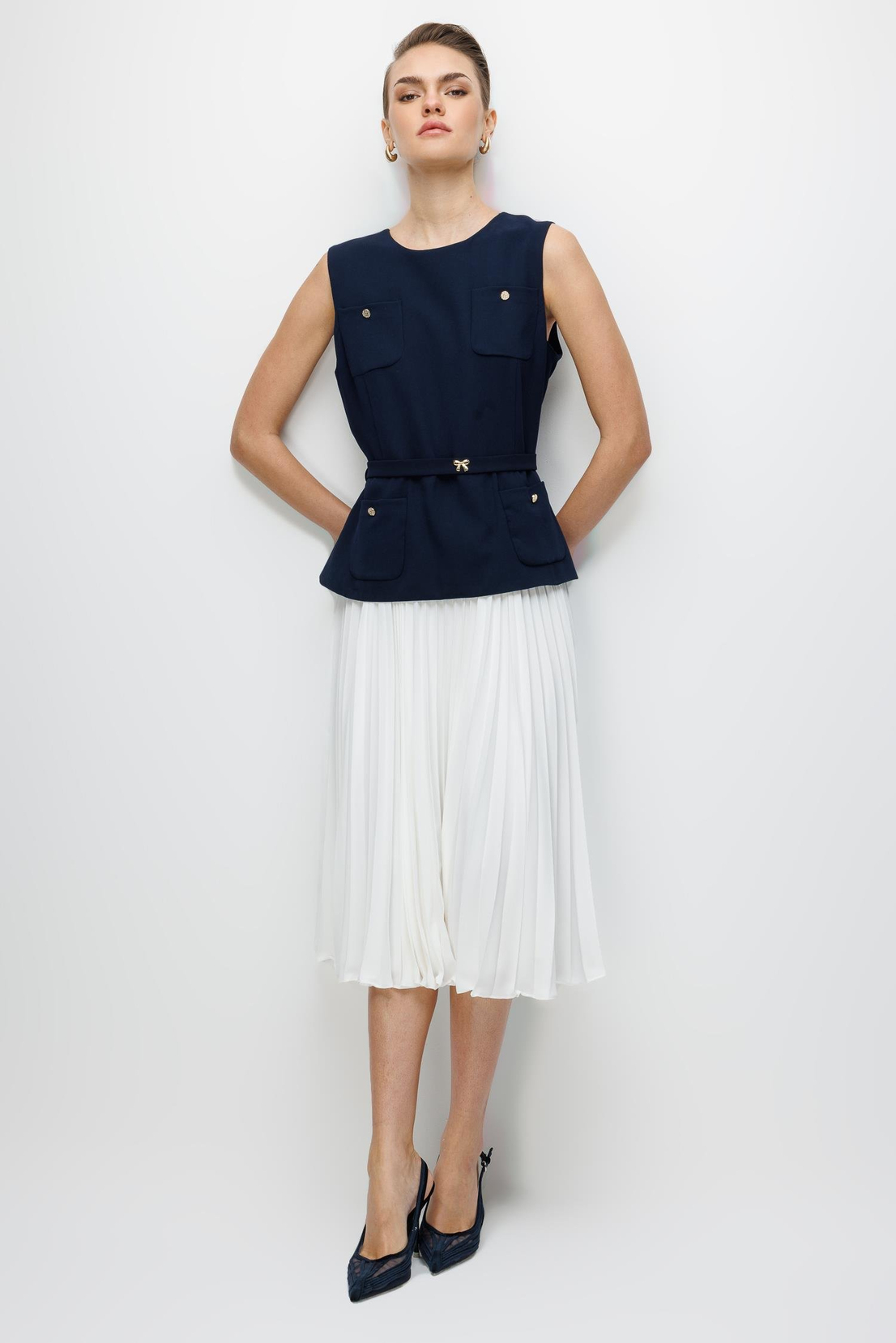 Pilise Etekli Krep Elbise LACİVERT