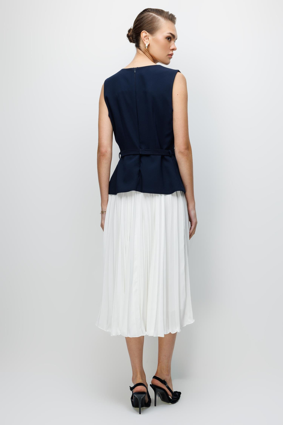 Pilise Etekli Krep Elbise LACİVERT