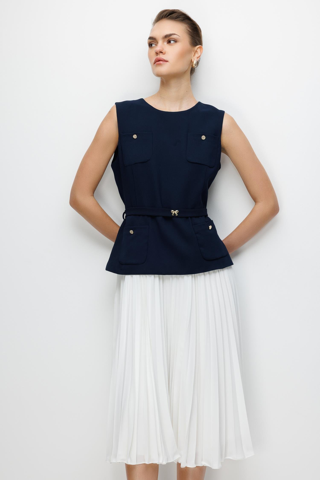 Pilise Etekli Krep Elbise LACİVERT