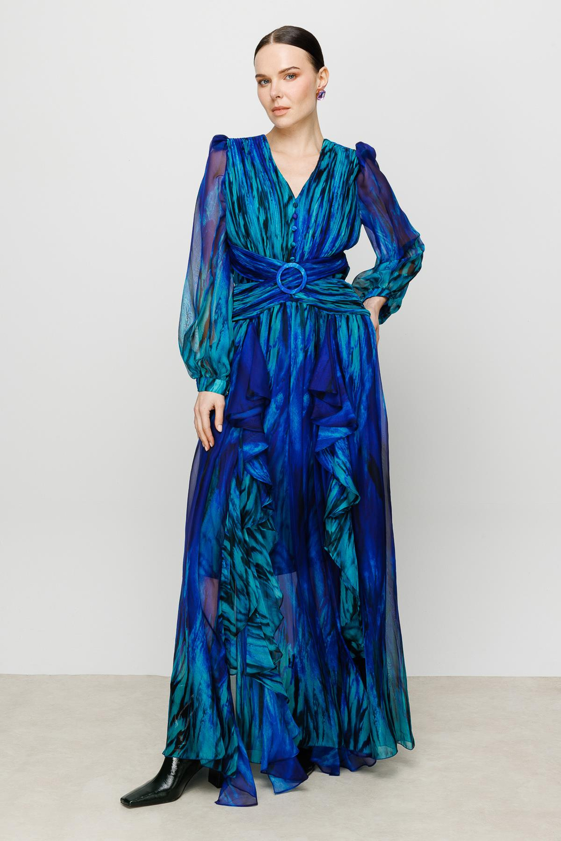 Saks-Yeşil Cut Out Elbise