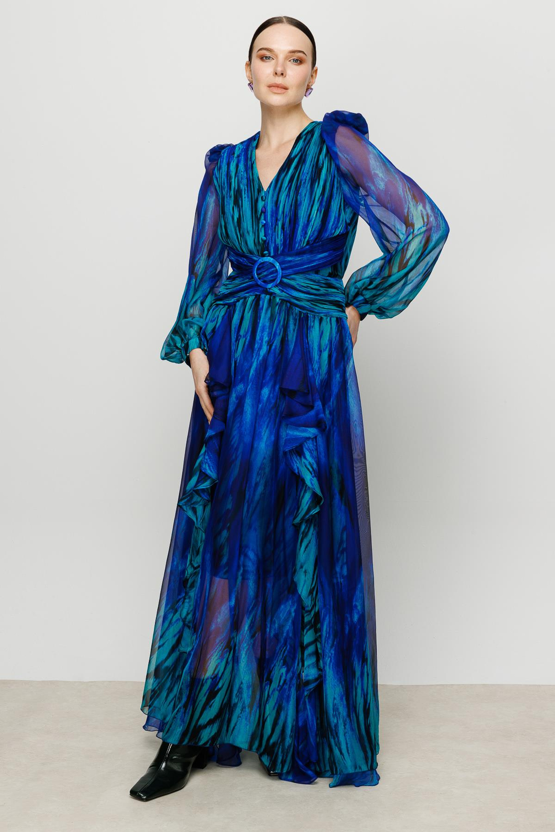 Saks-Yeşil Cut Out Elbise