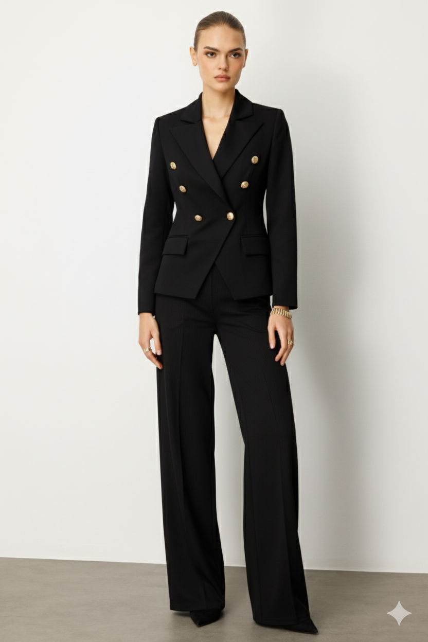 Şal Detaylı Örme Kruvaze Ceket SİYAH