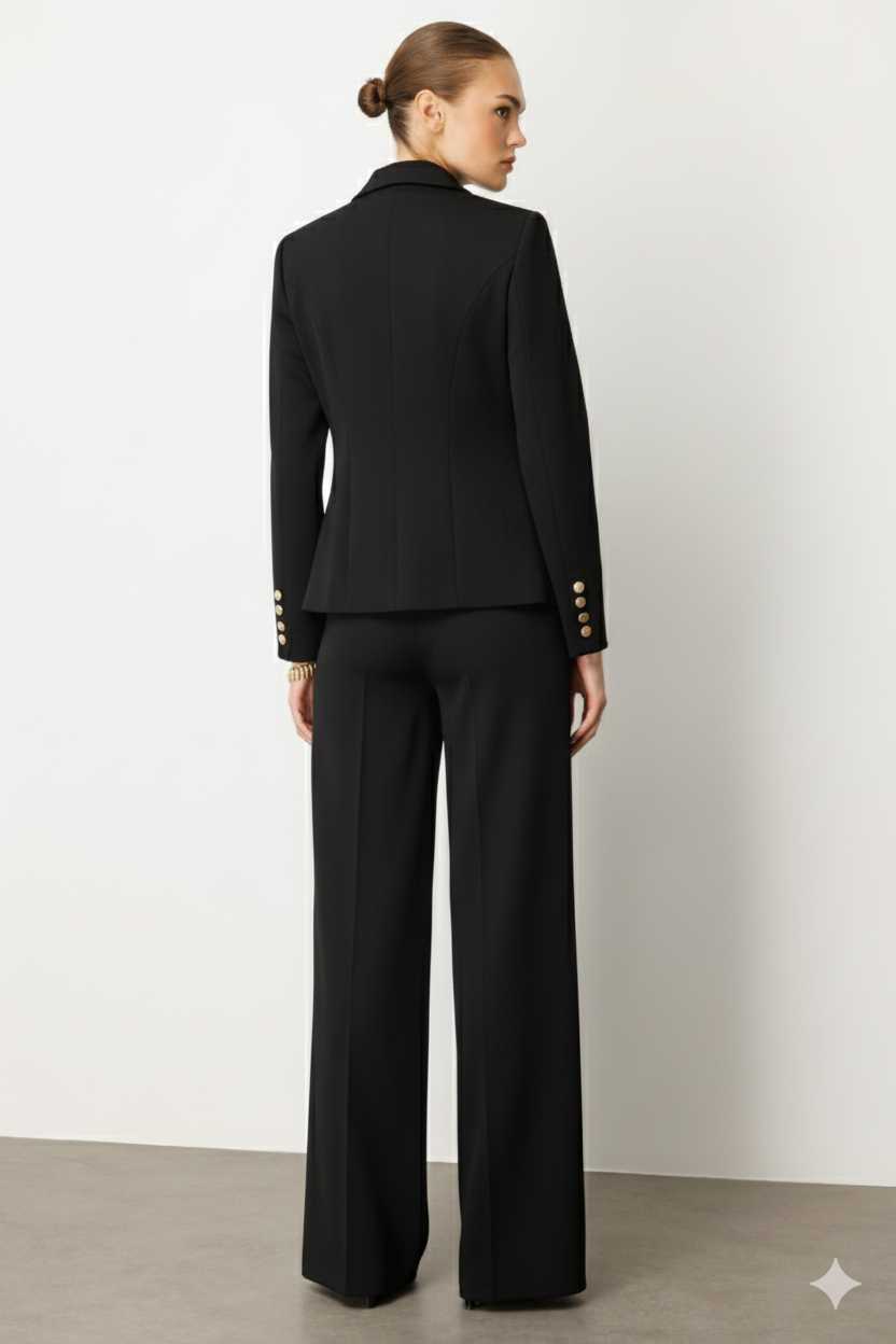 Şal Detaylı Örme Kruvaze Ceket SİYAH