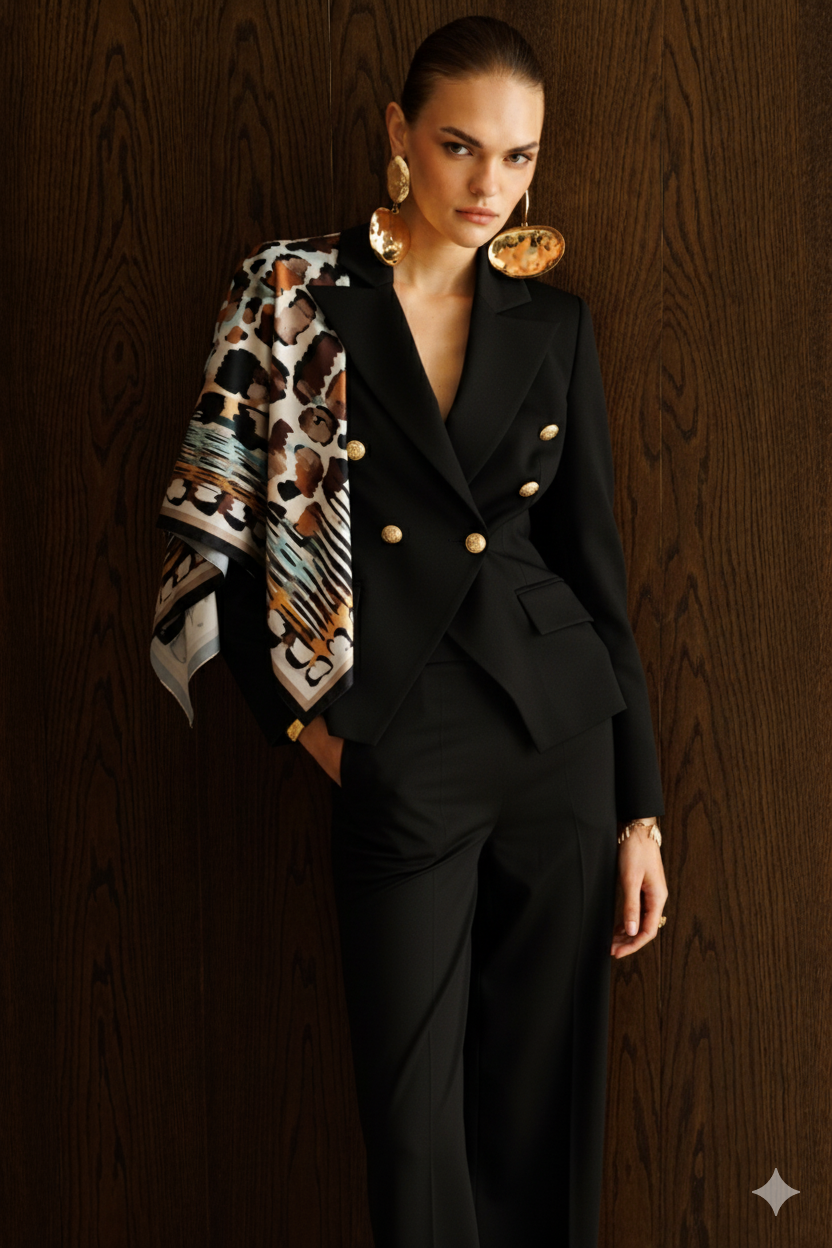 Şal Detaylı Örme Kruvaze Ceket SİYAH