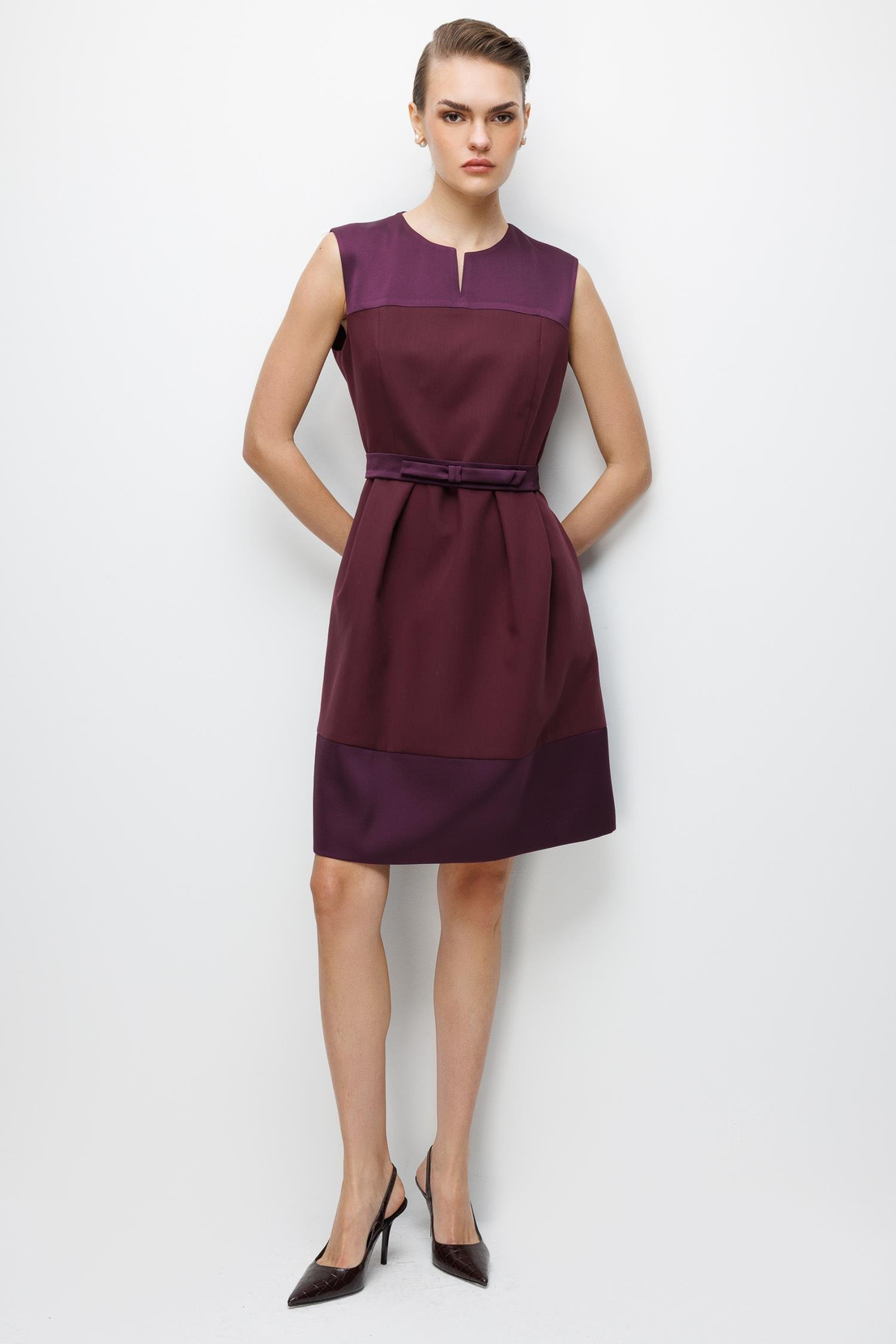 Saten Fiyonklu Düşes Elbise MÜRDÜM