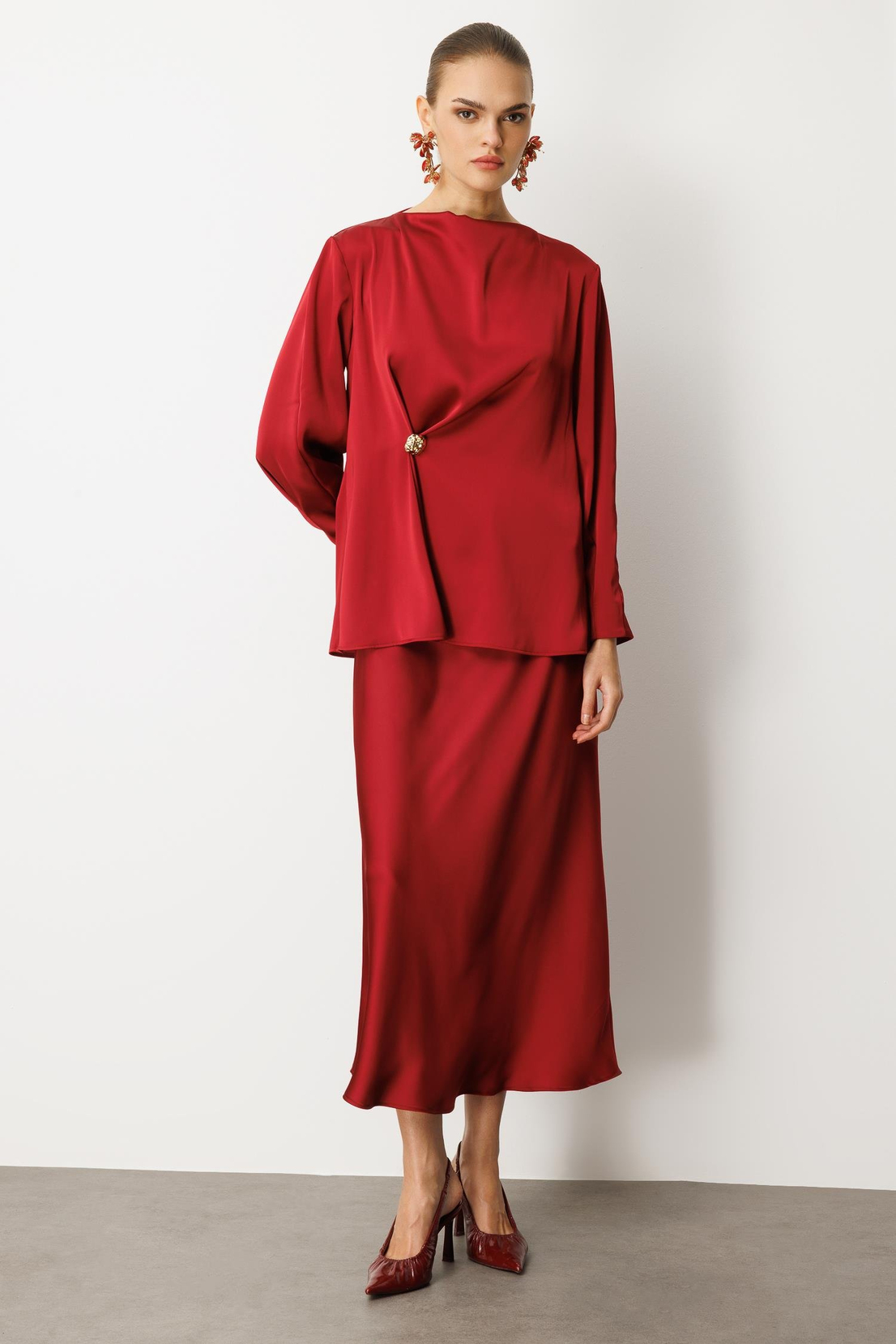 Saten Verev Etek BORDO