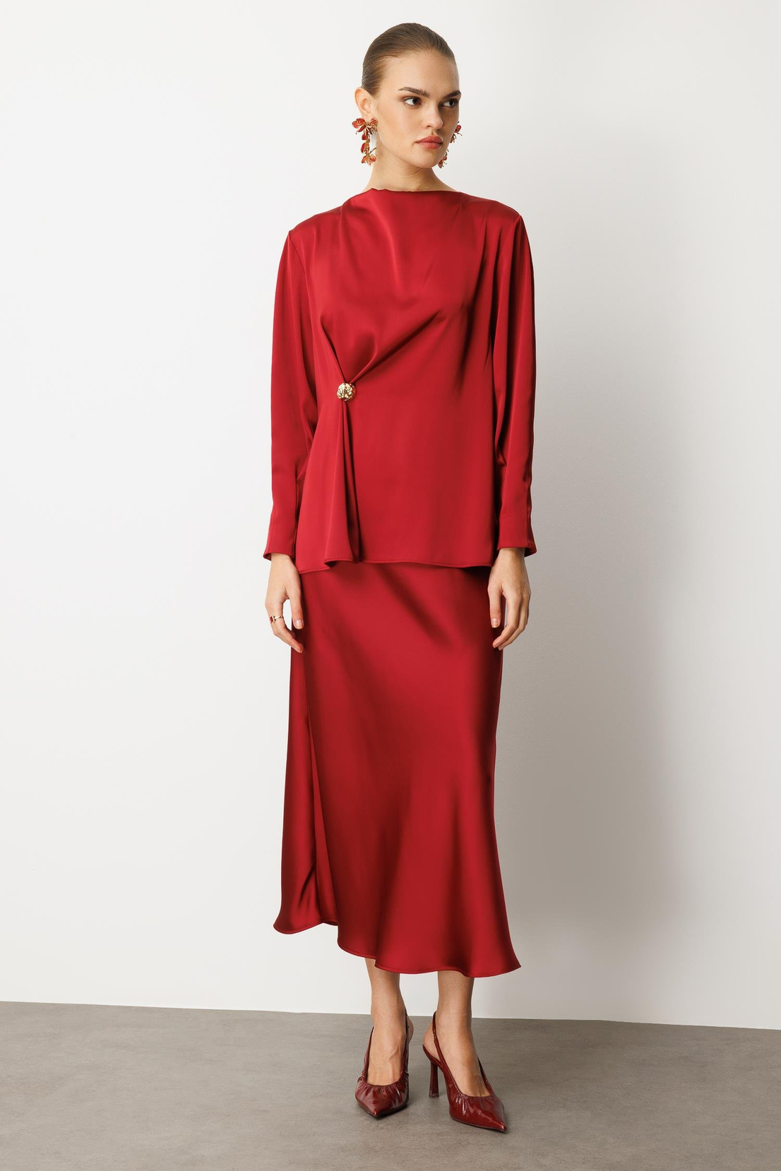 Saten Verev Etek BORDO