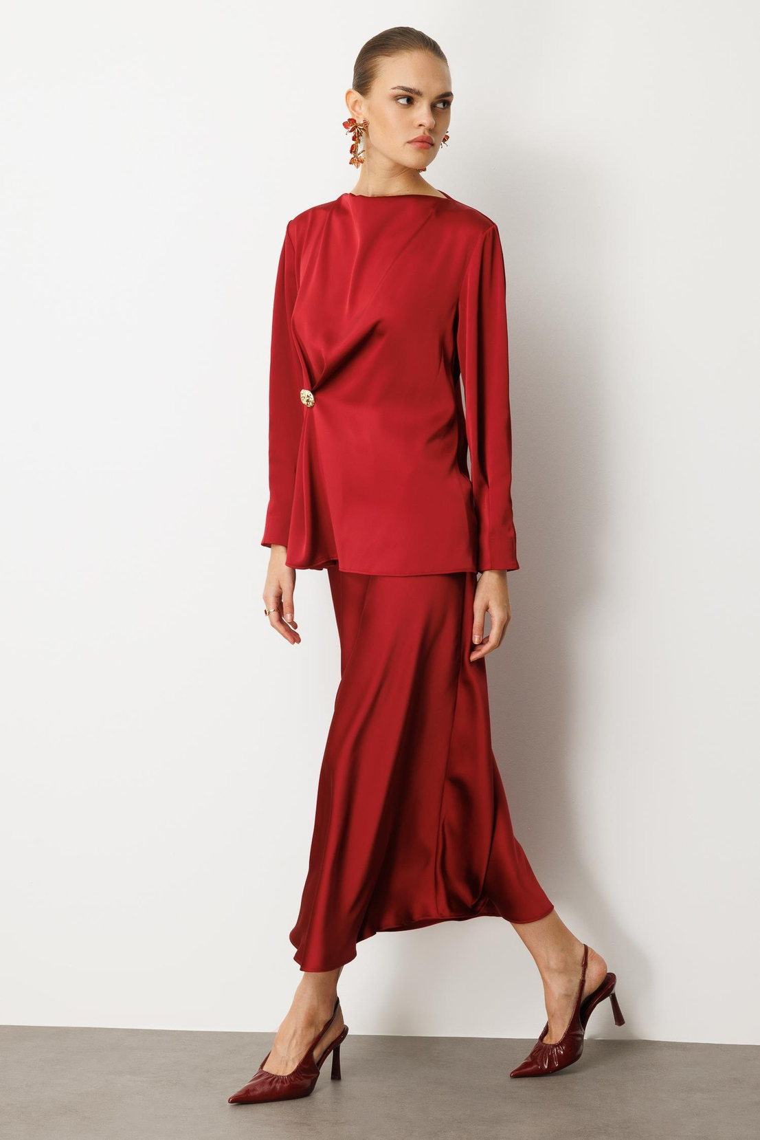 Saten Verev Etek BORDO