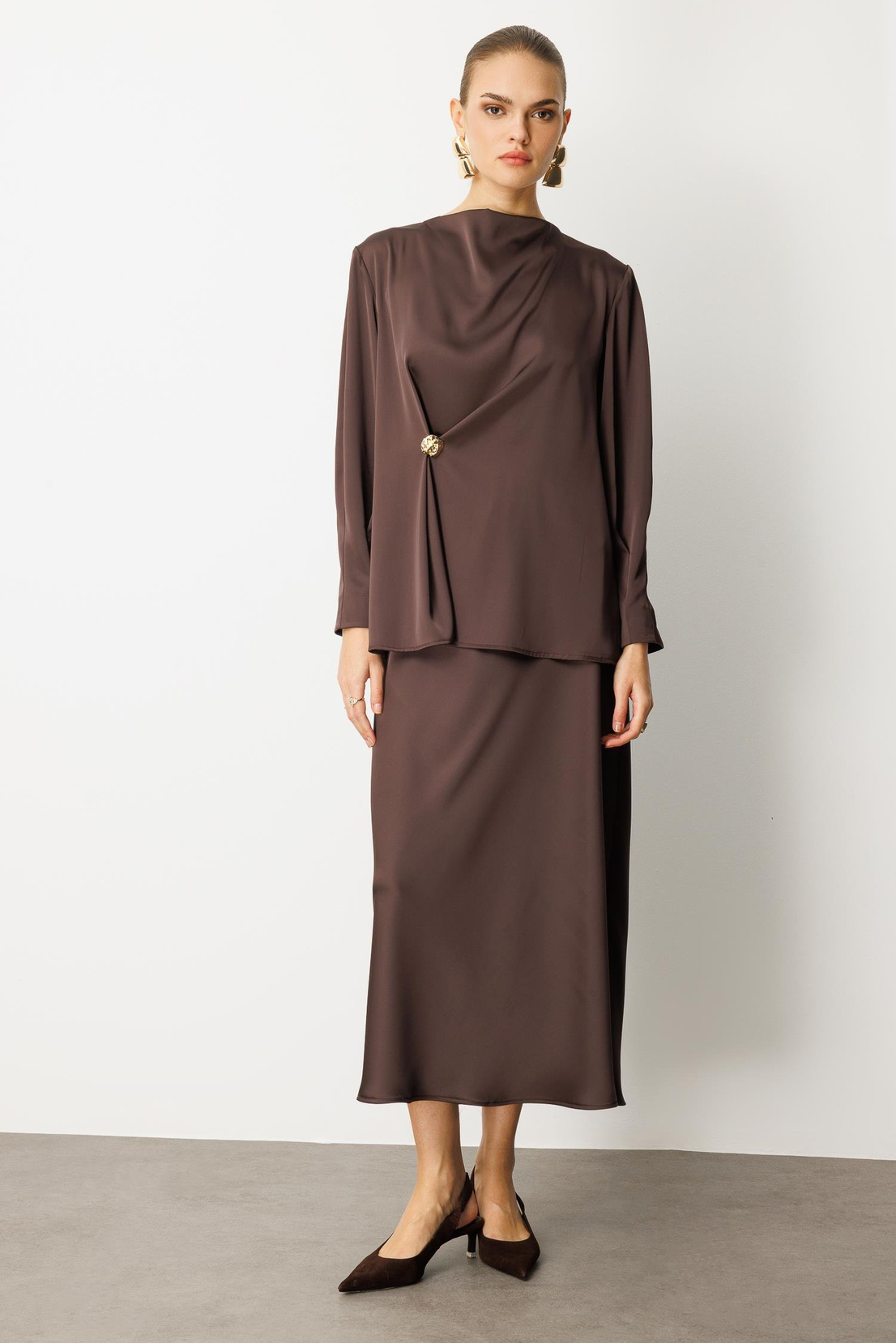 Saten Verev Etek KAHVE