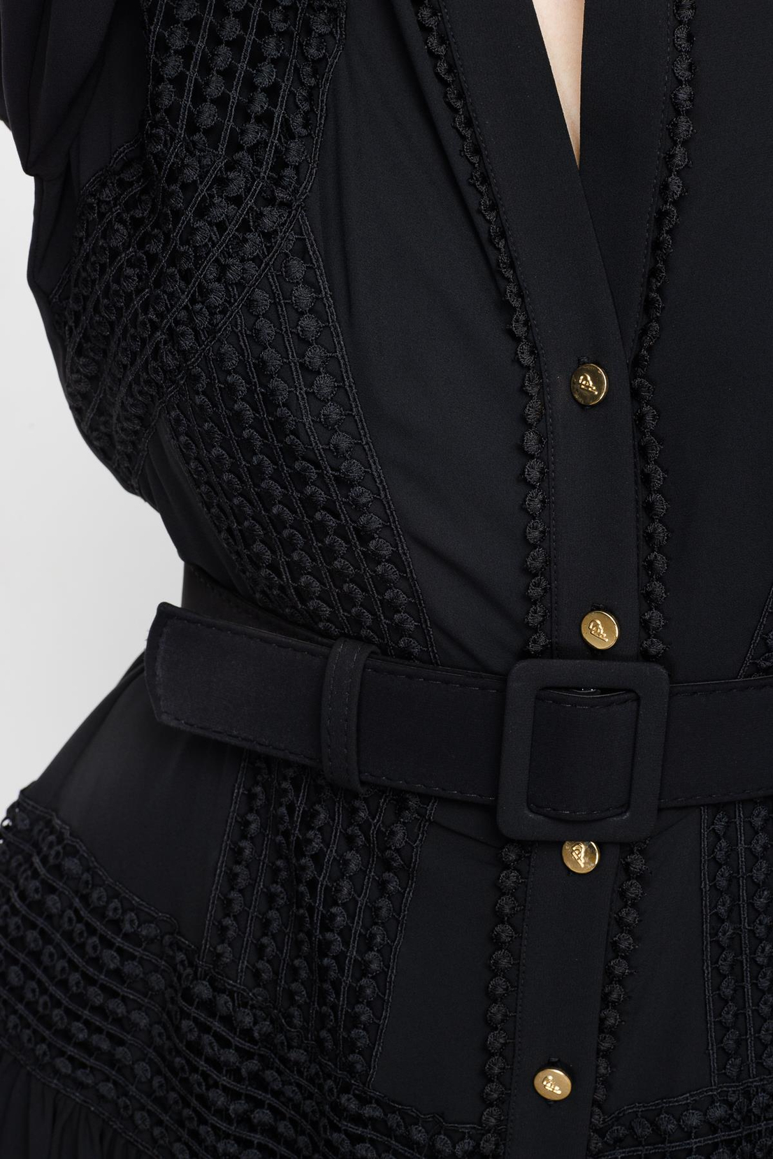 Şerit Dantelli Gömlek Elbise SİYAH