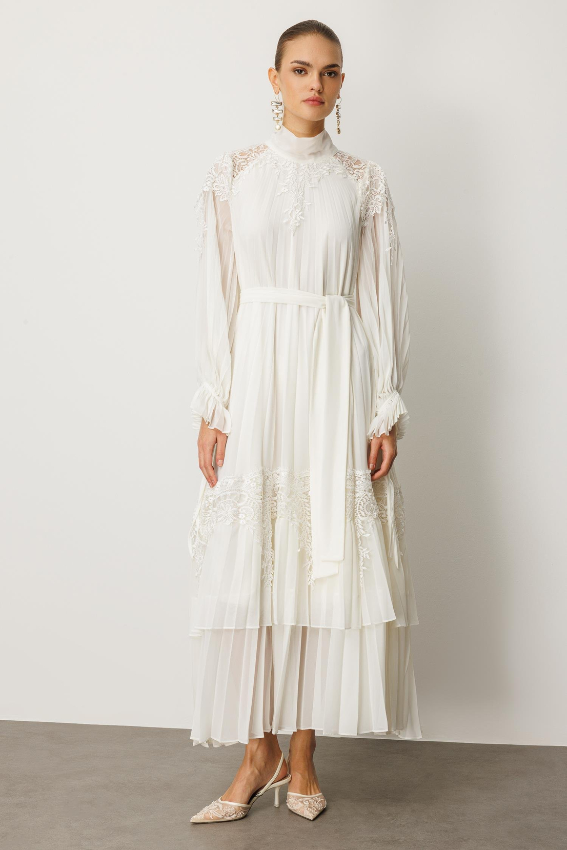 Şerit Dantelli Maxi Boy Soley Elbise EKRU