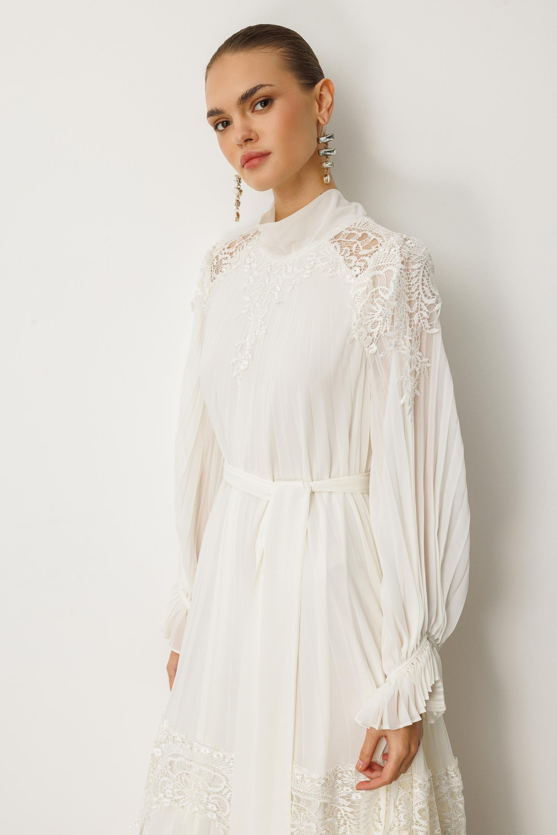 Şerit Dantelli Maxi Boy Soley Elbise EKRU