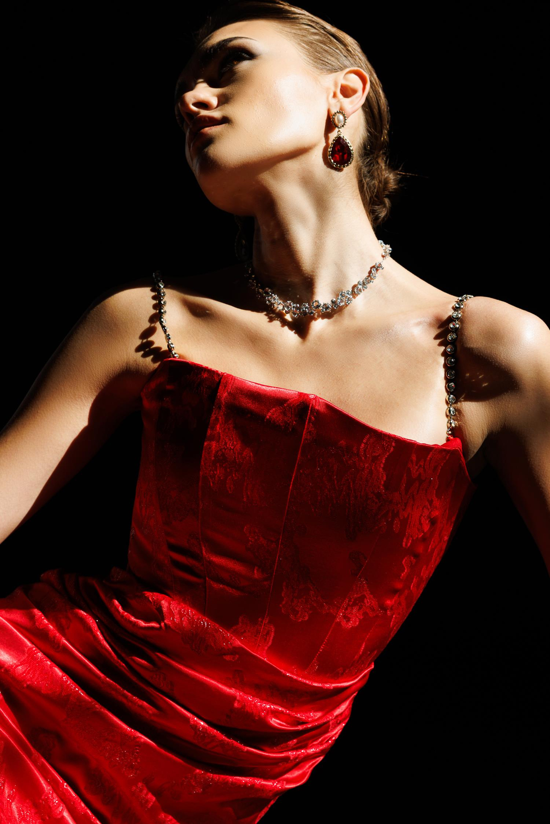 Straplez Jakar Elbise KIRMIZI