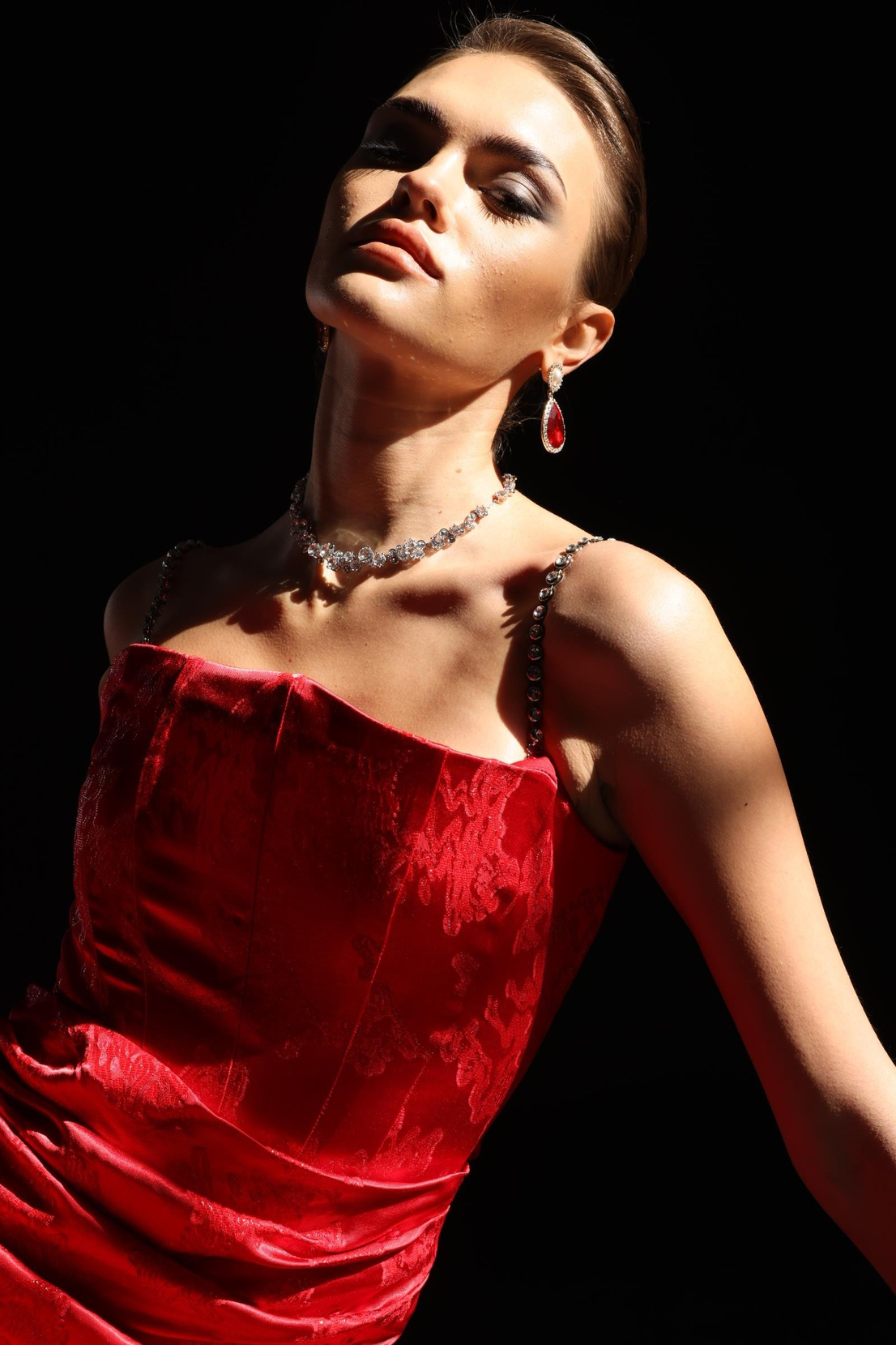 Straplez Jakar Elbise KIRMIZI