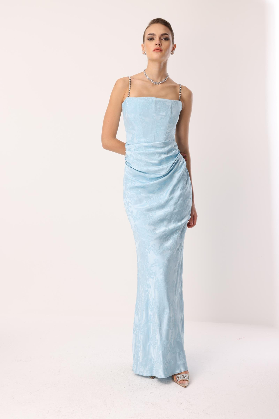 Straplez Jakar Elbise MAVİ