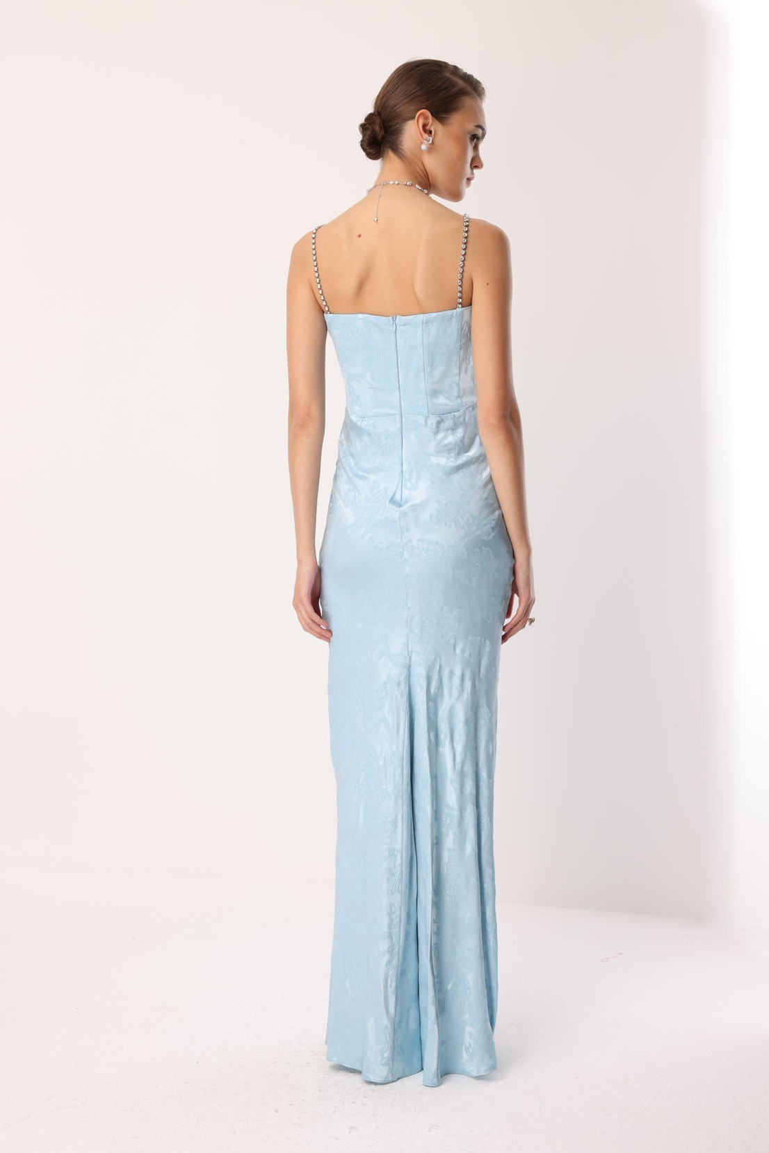 Straplez Jakar Elbise MAVİ