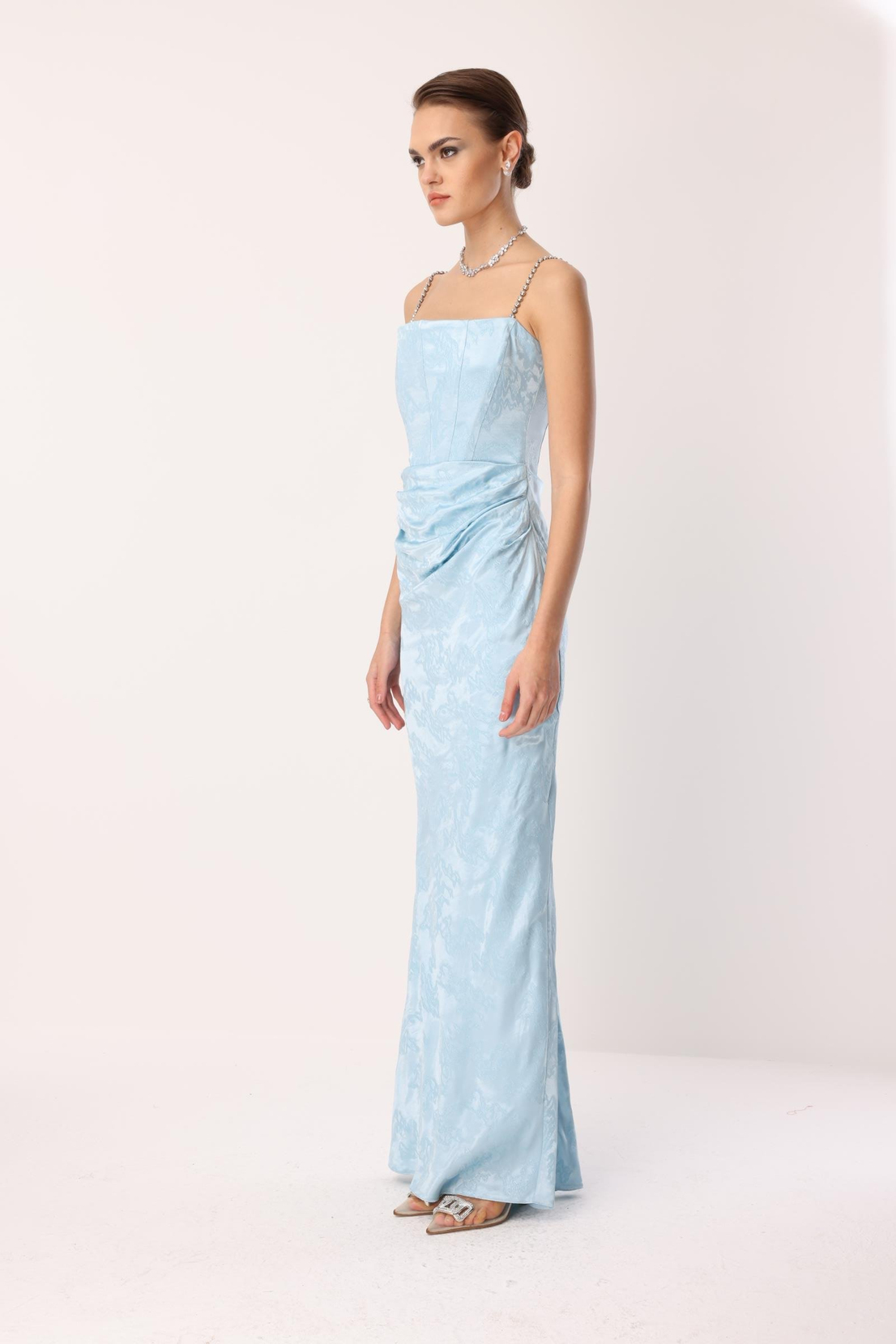 Straplez Jakar Elbise MAVİ