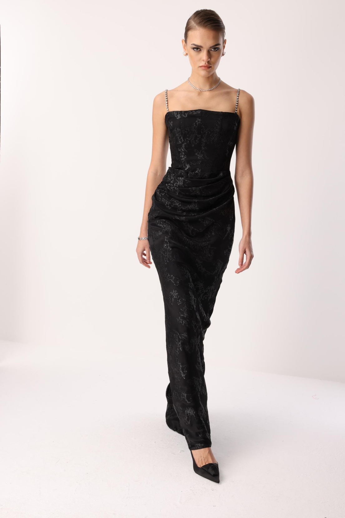 Straplez Jakar Elbise SİYAH