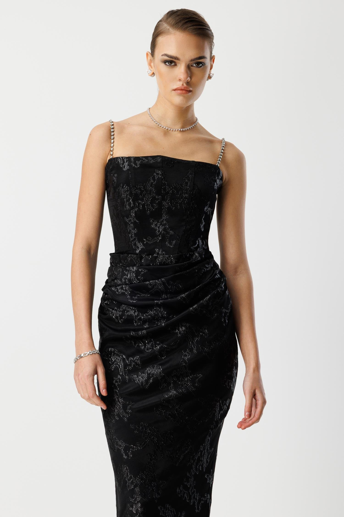 Straplez Jakar Elbise SİYAH