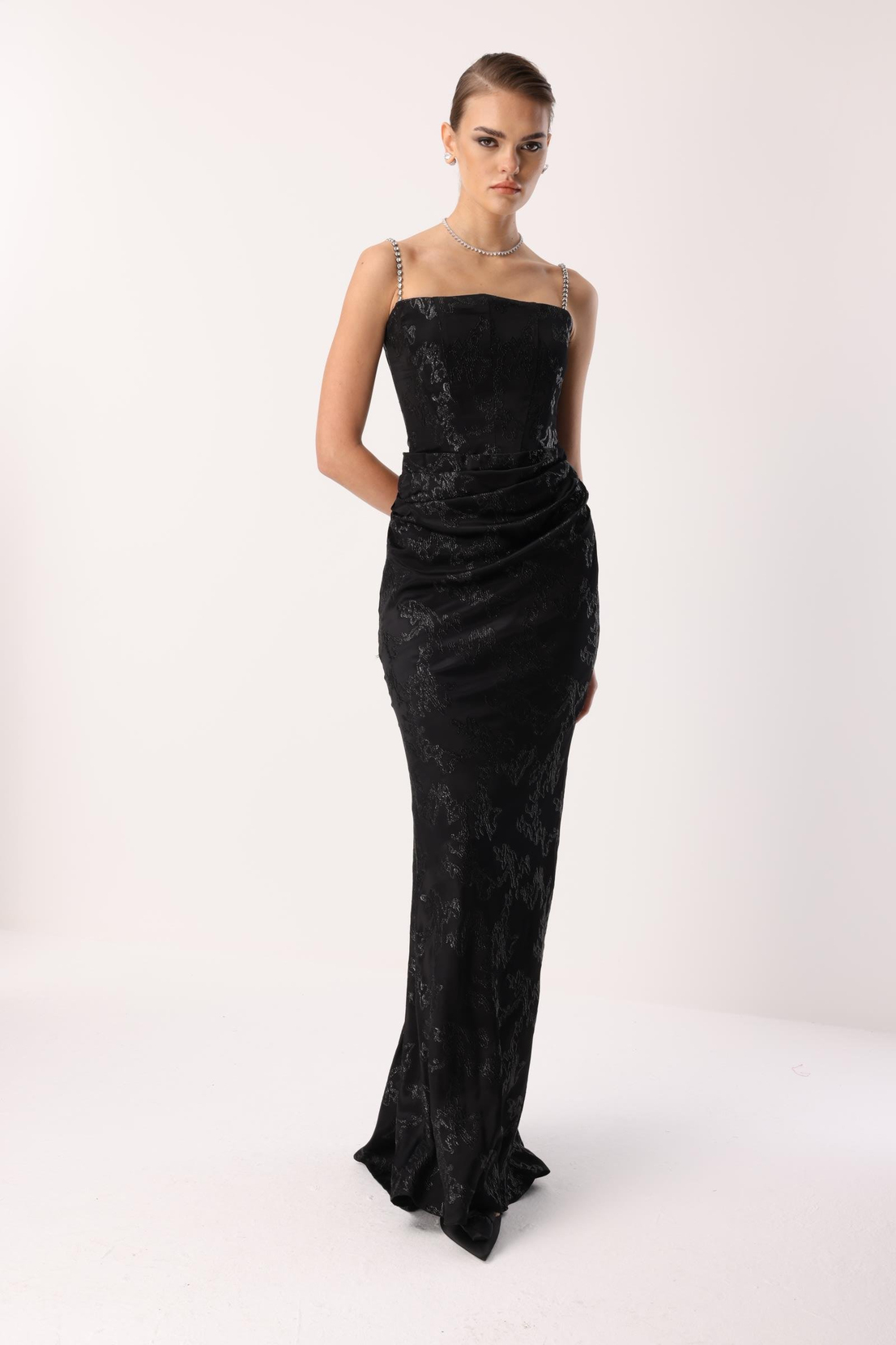 Straplez Jakar Elbise SİYAH