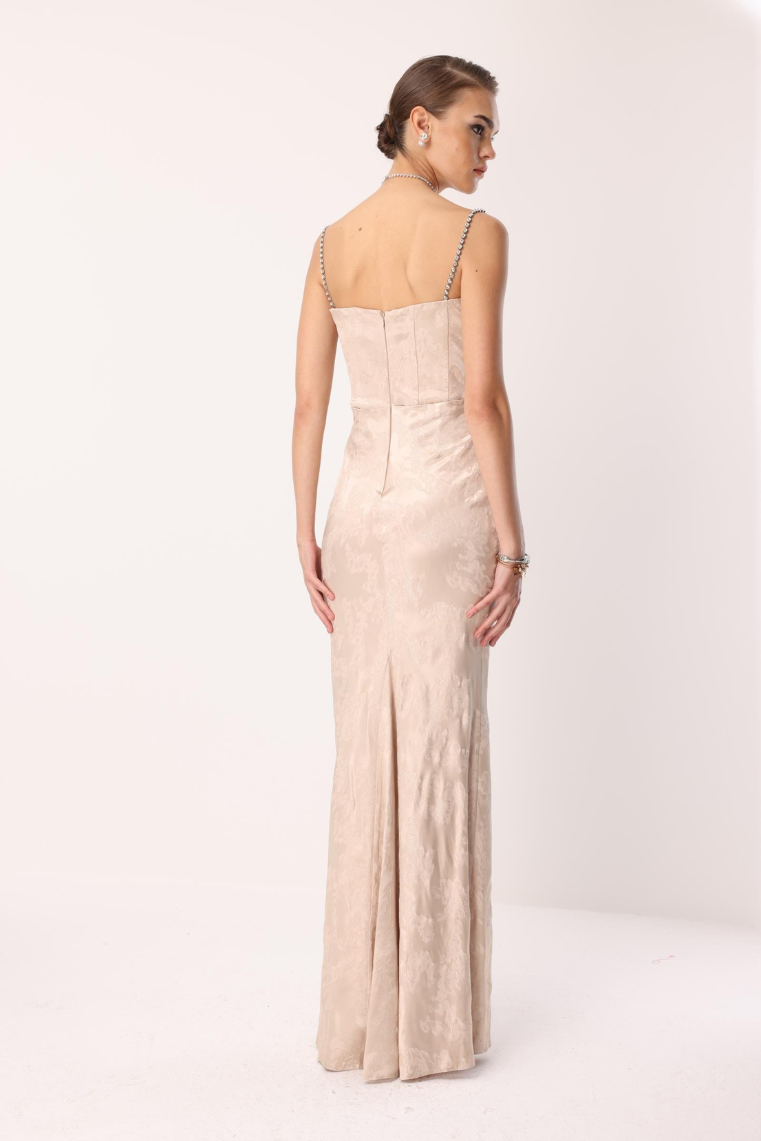 Straplez Jakar Elbise VİZON