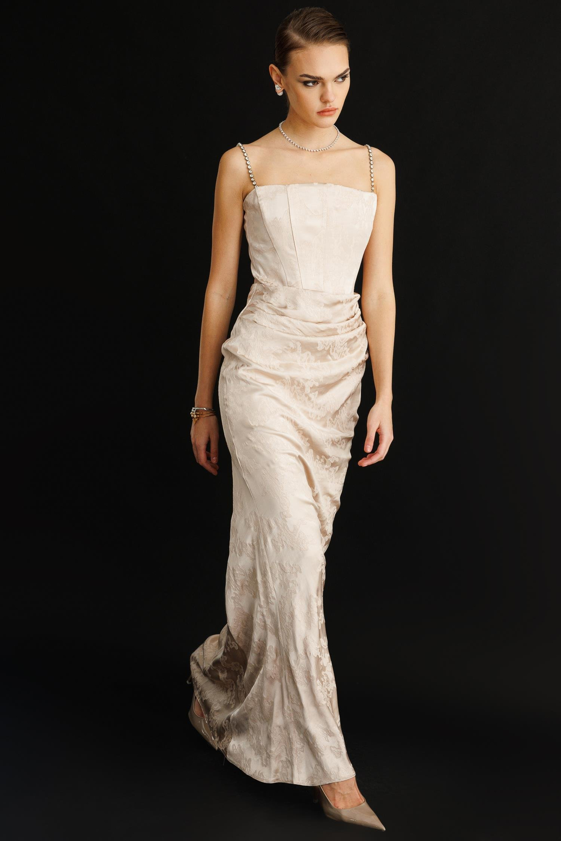 Straplez Jakar Elbise VİZON