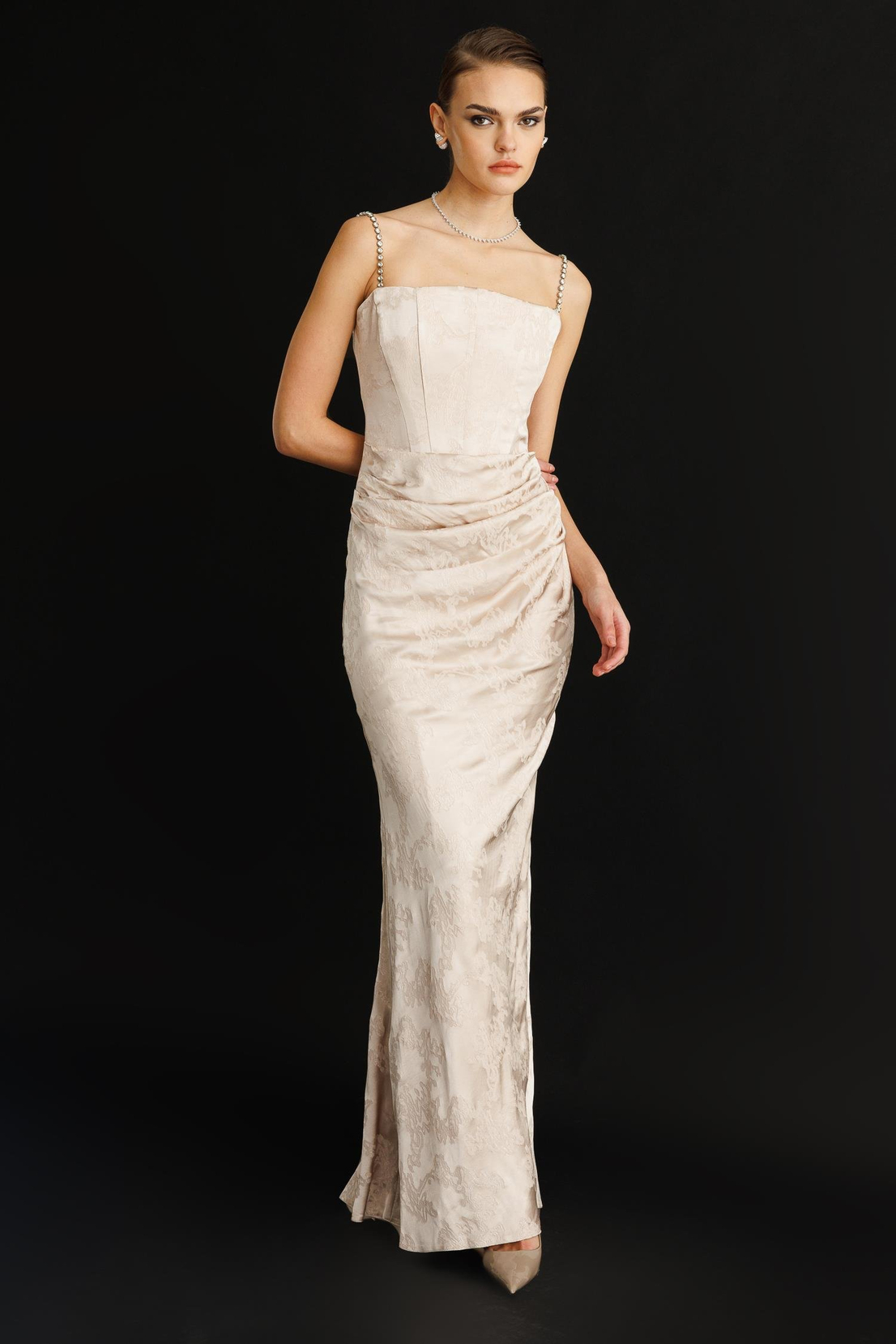 Straplez Jakar Elbise VİZON