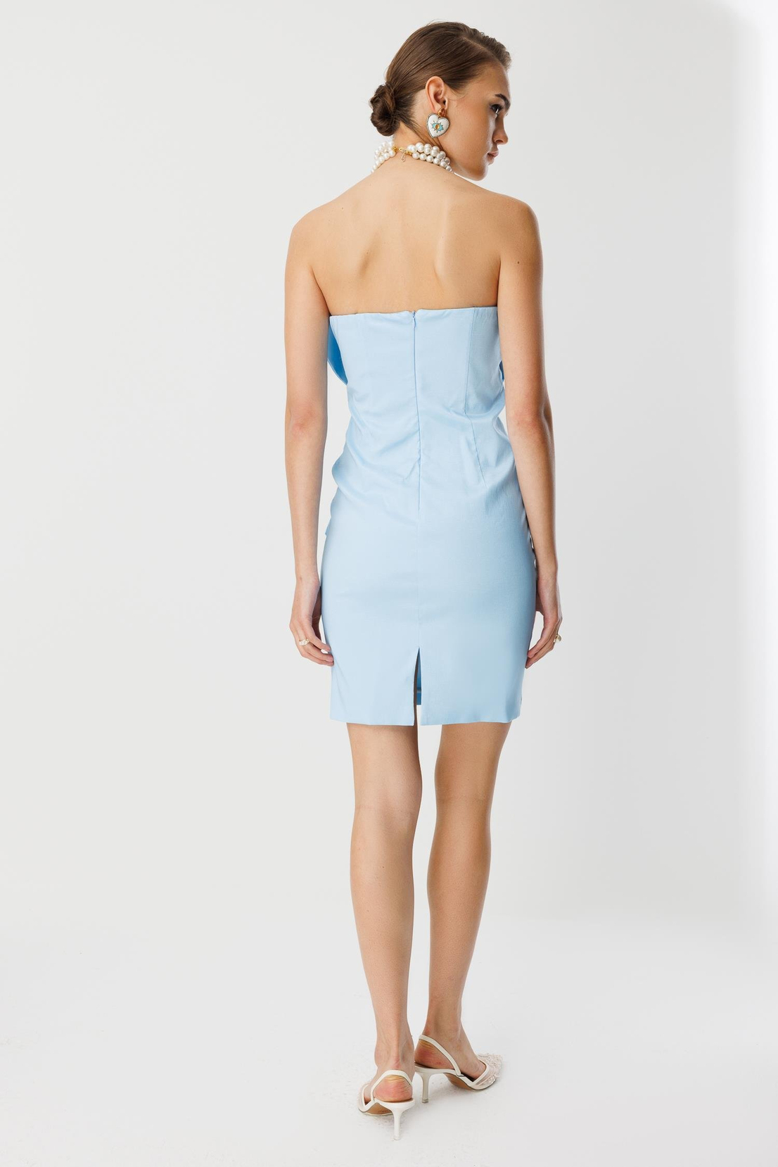 Tafta Fiyonk Detay Mini Elbise BEBE MAVİ