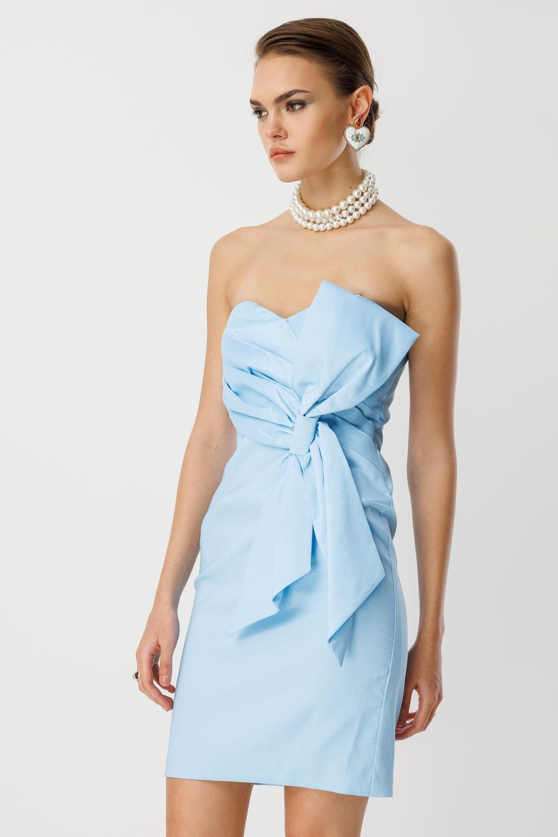 Tafta Fiyonk Detay Mini Elbise BEBE MAVİ