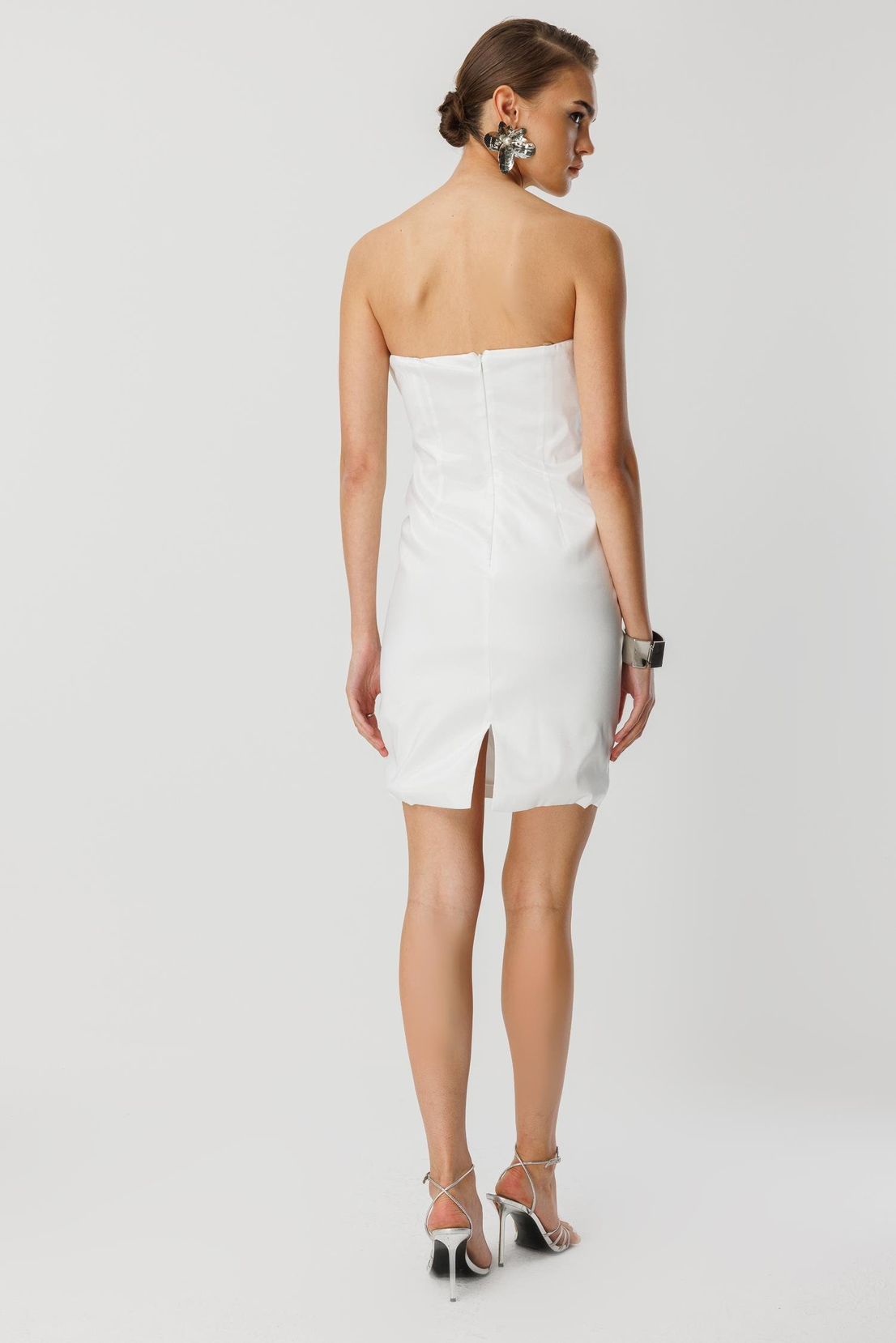 Tafta Fiyonk Detay Mini Elbise EKRU