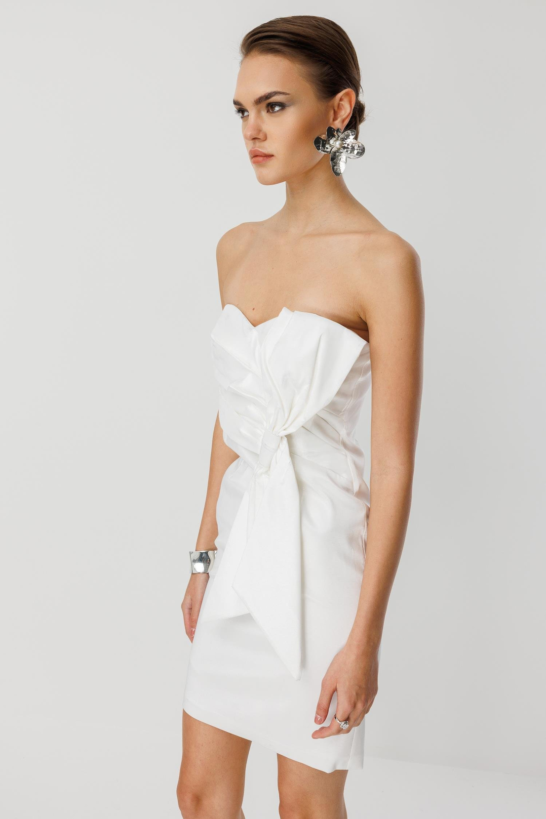 Tafta Fiyonk Detay Mini Elbise EKRU